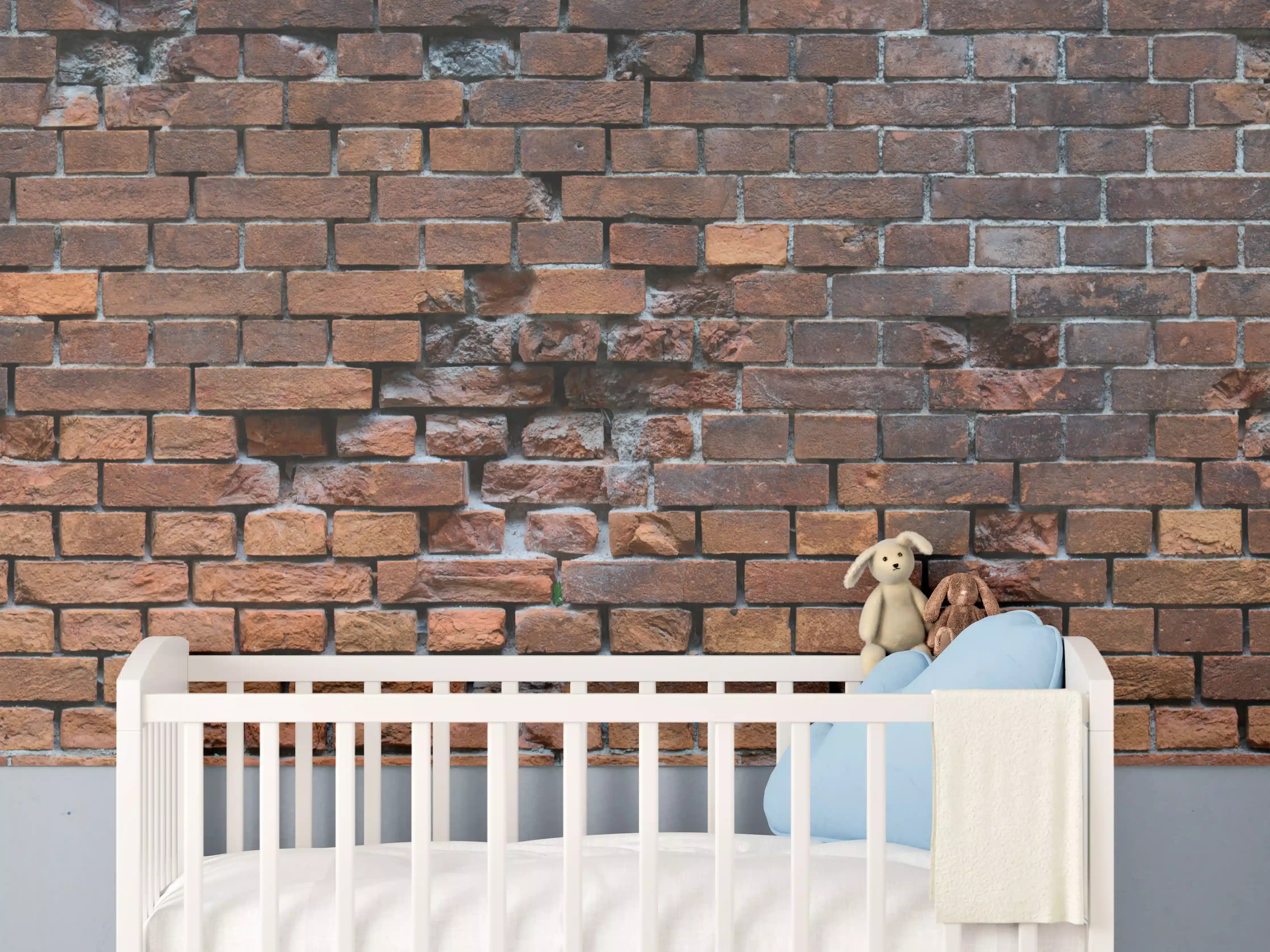 Babyzimmer Wandgestaltung - Braune kaputte Ziegelsteinwand