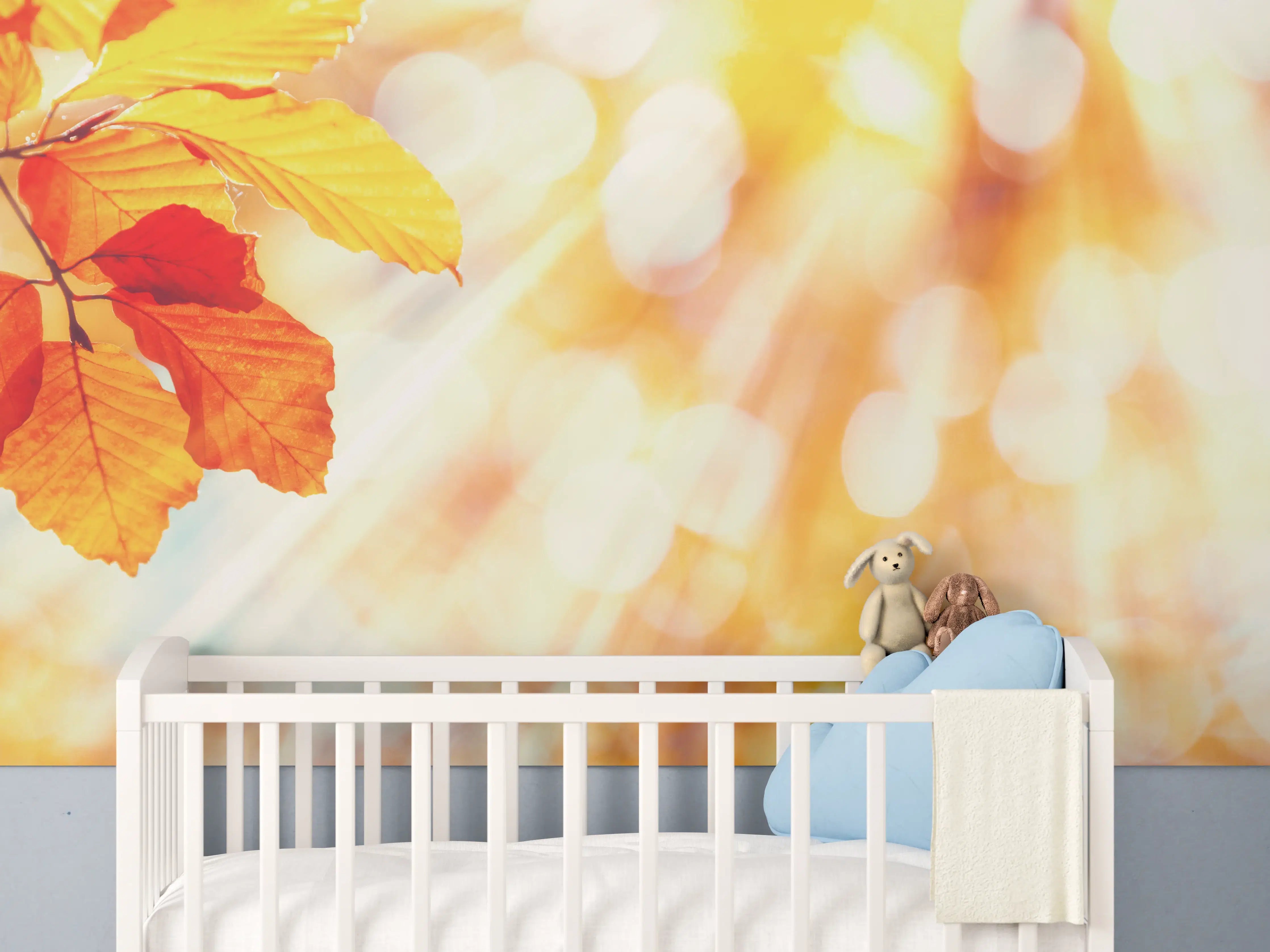 Babyzimmer Wandgestaltung - Buchenblätter im Sonnenschein 