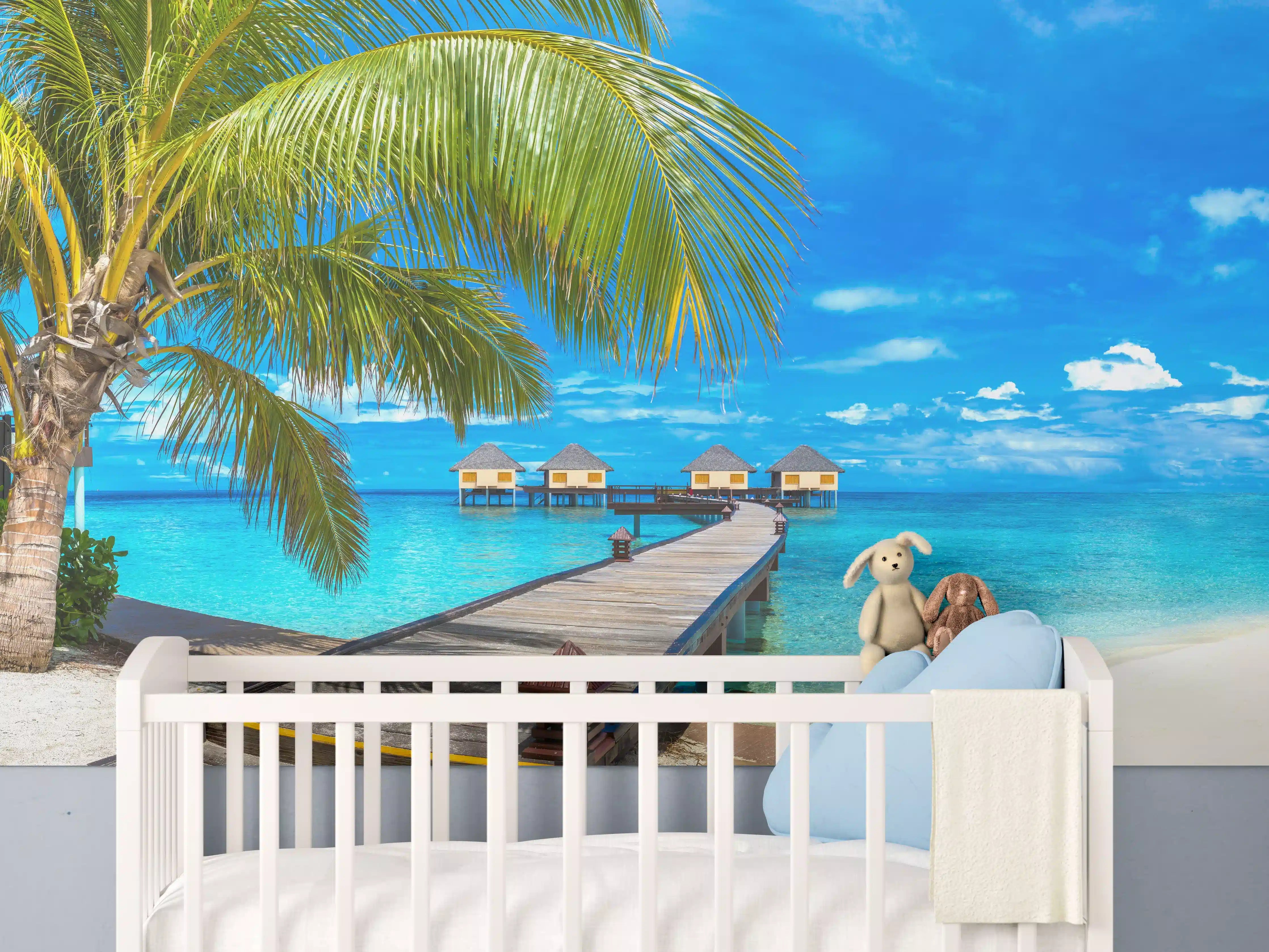 Babyzimmer Wandgestaltung - Bungalows auf den Malediven bei Tag