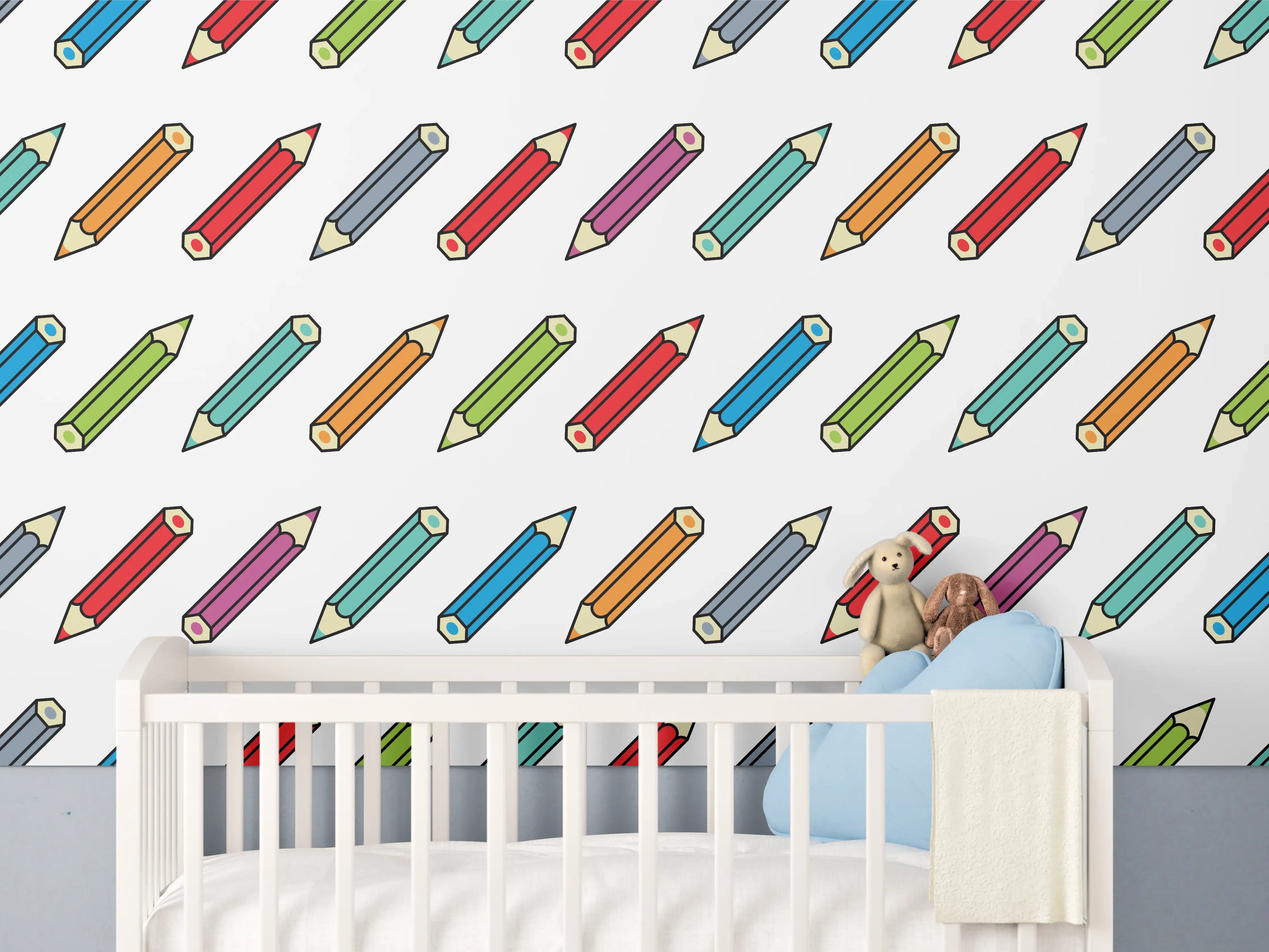 Babyzimmer Wandgestaltung - Bunte Bleistift-Muster Illustration