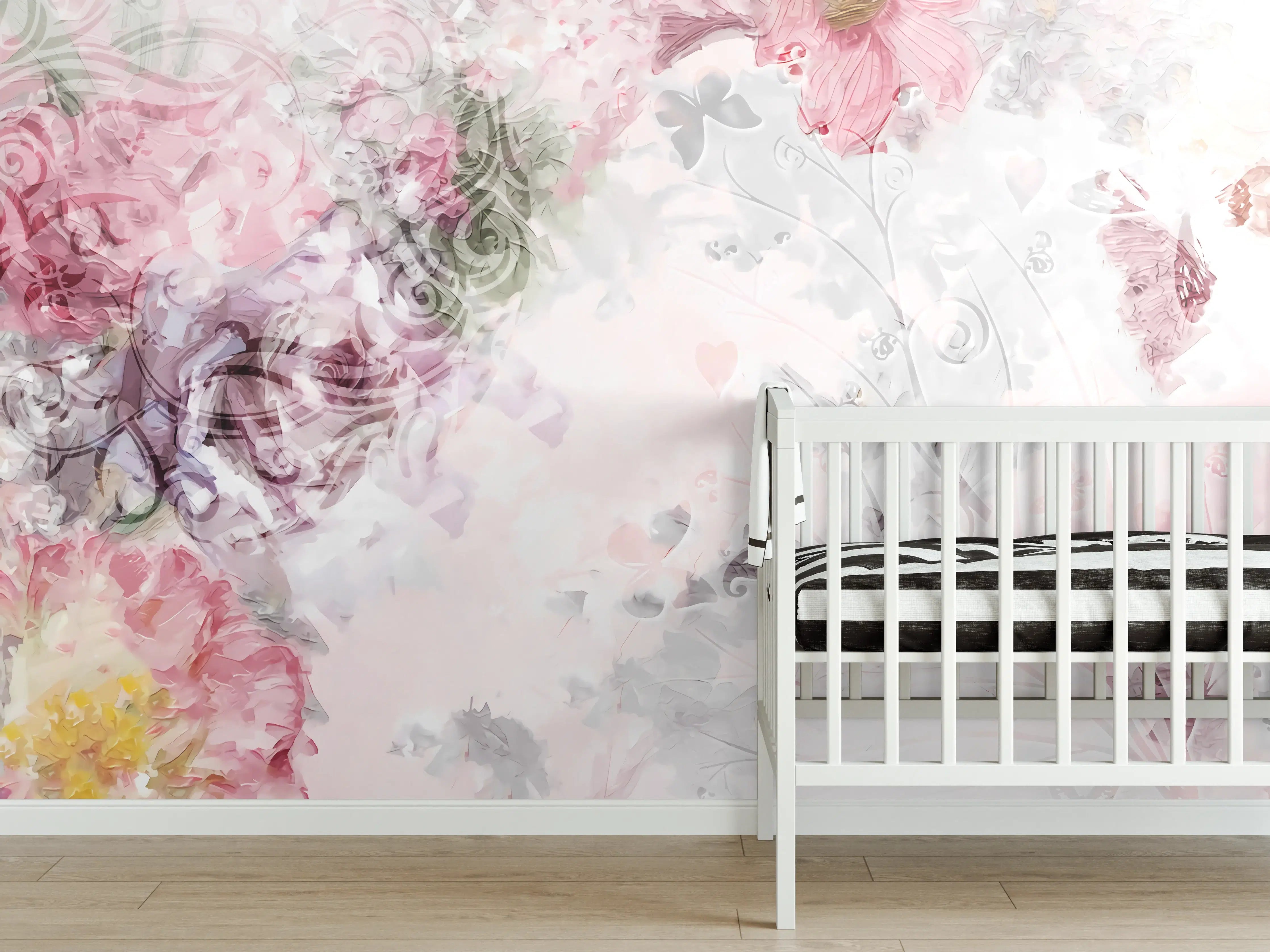 Babyzimmer Wandgestaltung - Bunte Blumen - Pastell Farben