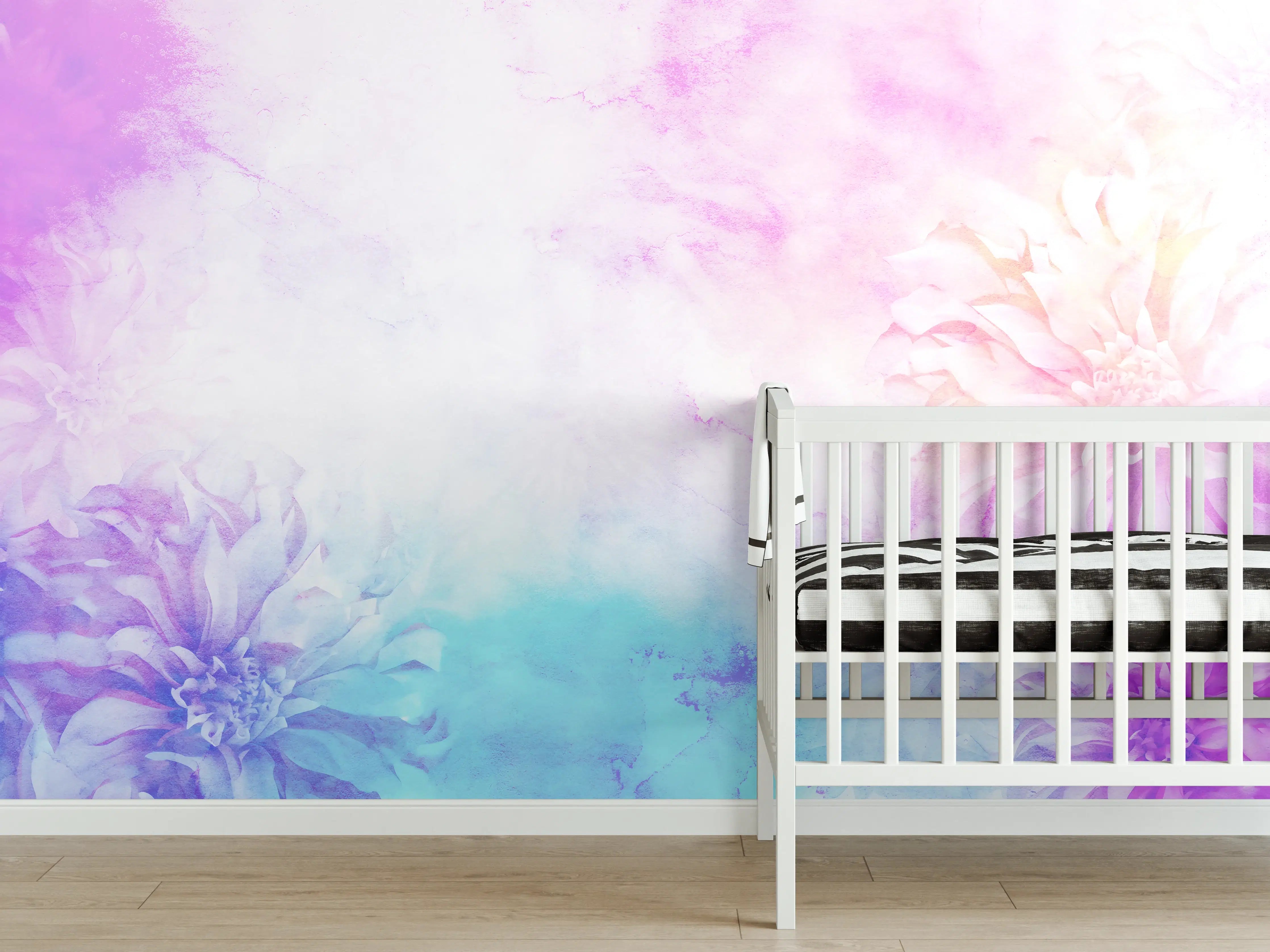 Babyzimmer Wandgestaltung - Bunte Blumen - Portrait