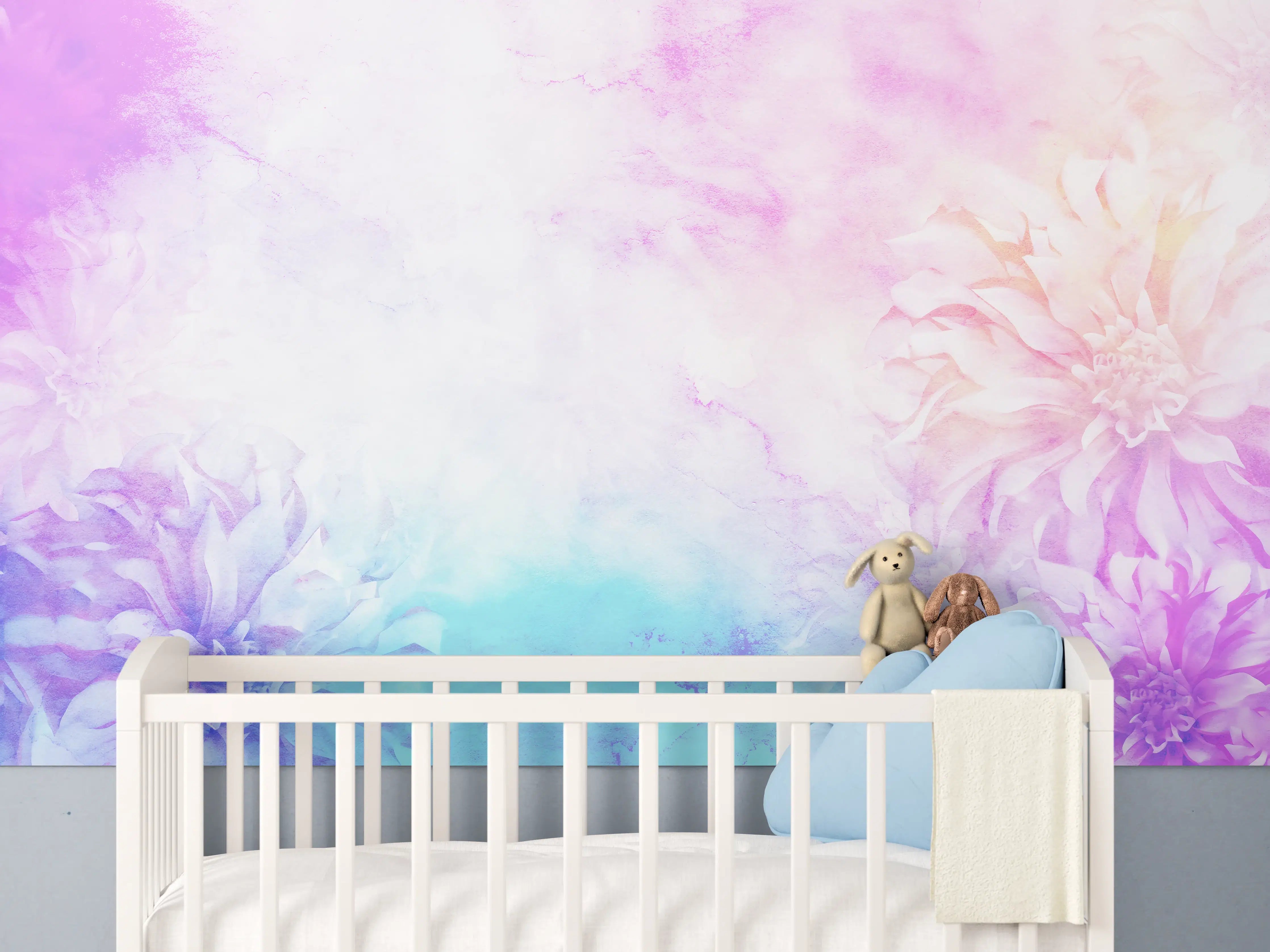 Babyzimmer Wandgestaltung - Bunte Blumen - Portrait