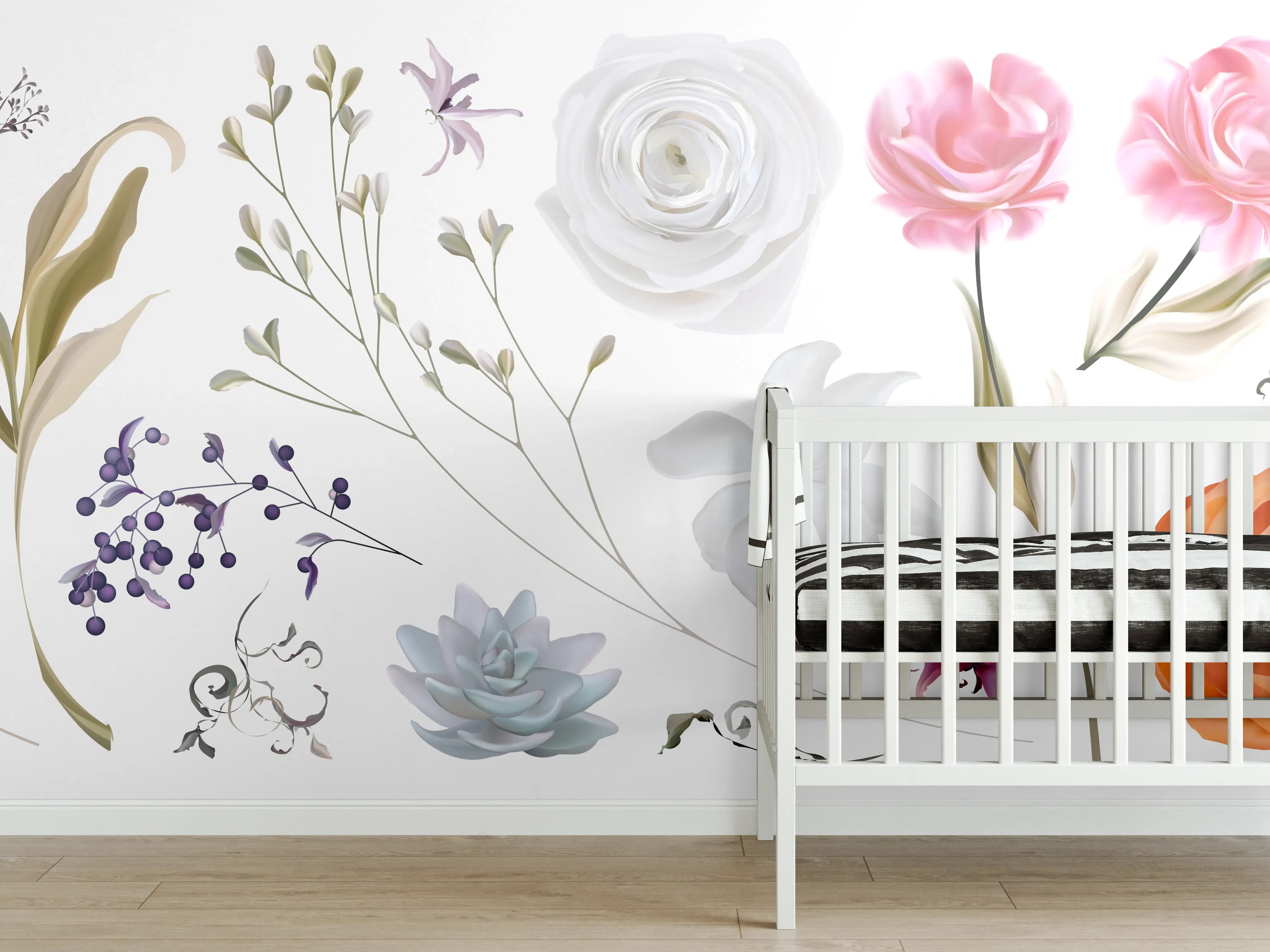 Babyzimmer Wandgestaltung - Bunte Blumenillustrationen Set