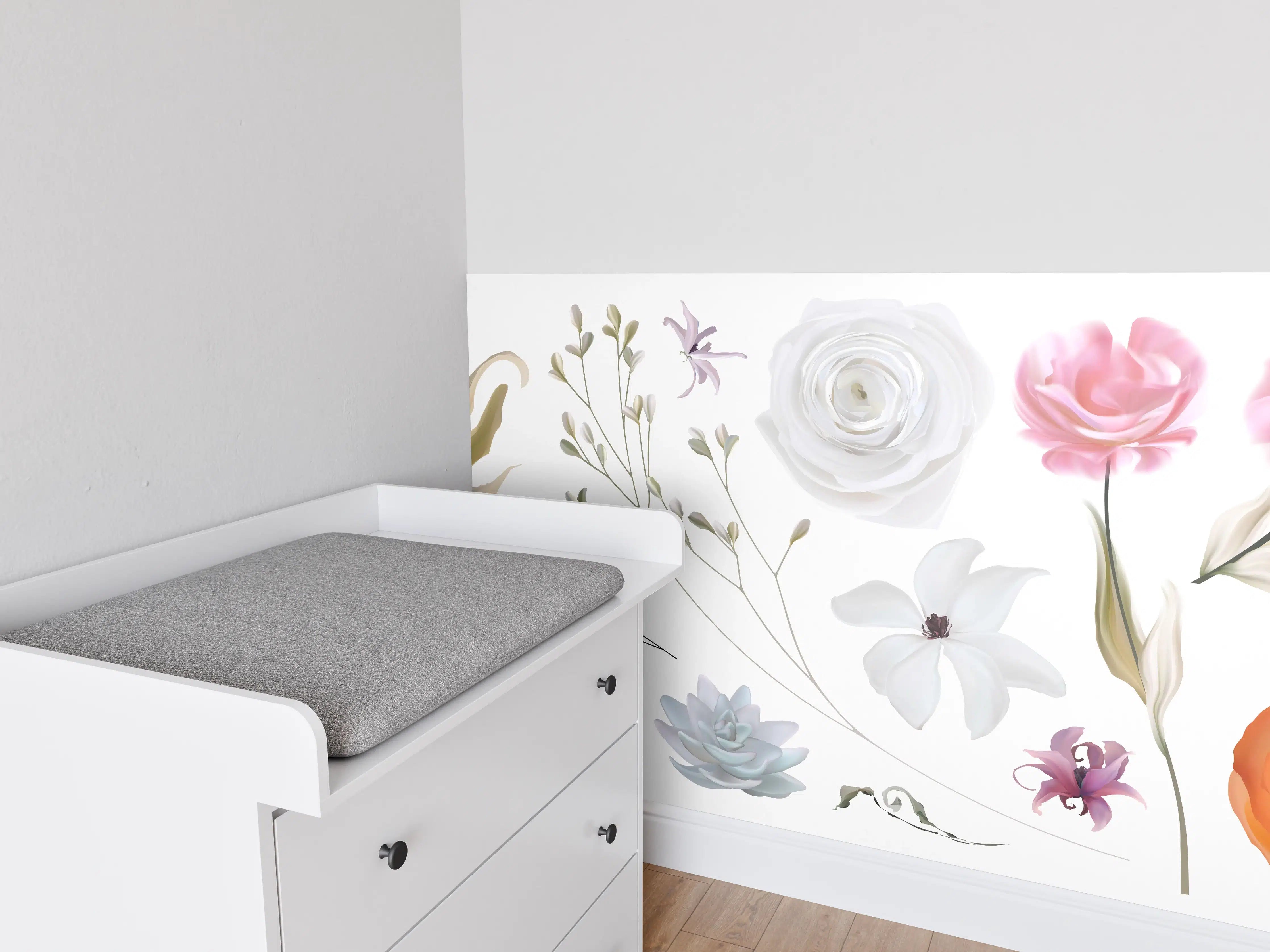 Babyzimmer Wandgestaltung - Bunte Blumenillustrationen Set