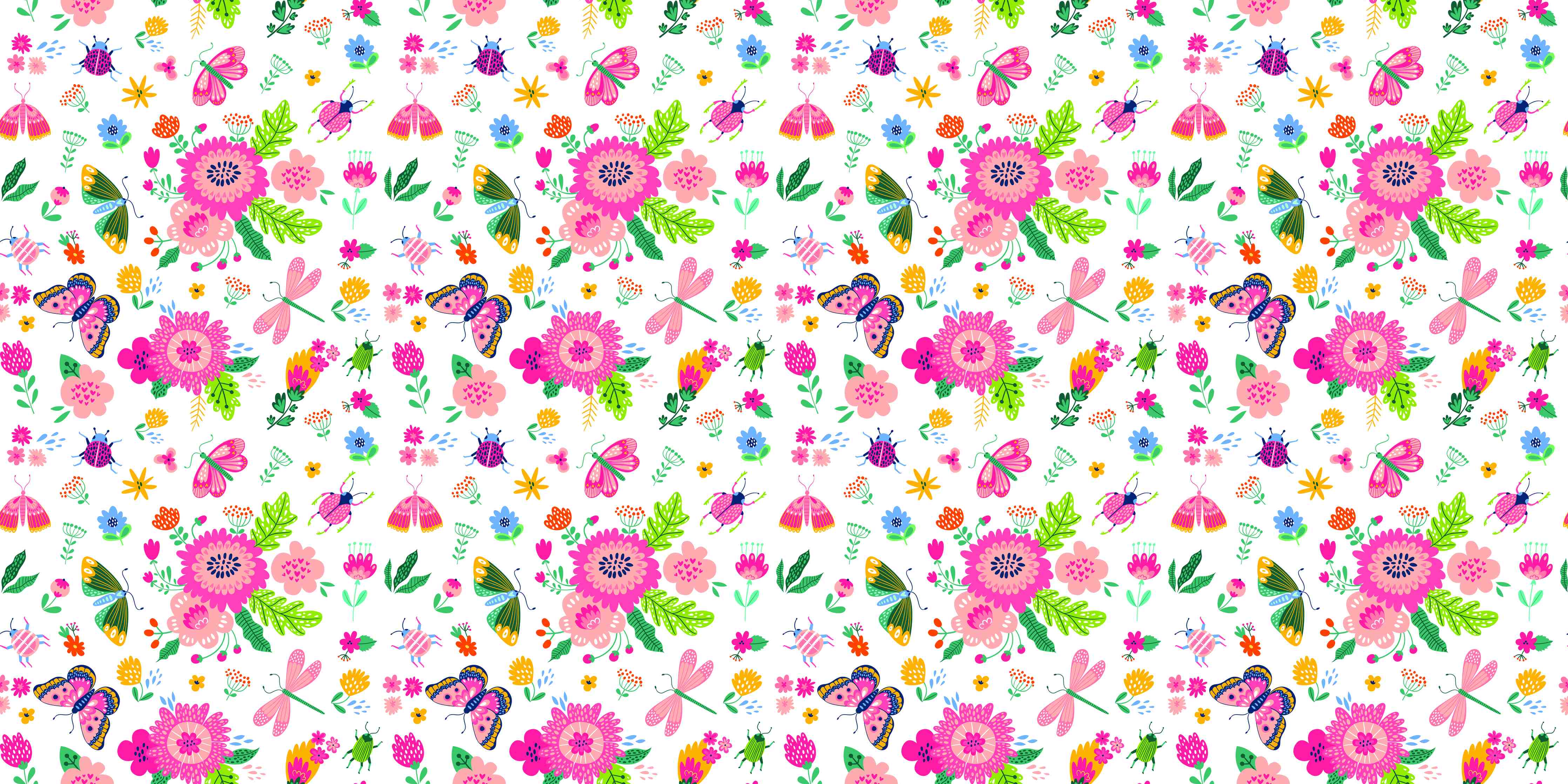 Babyzimmer Wandgestaltung-Bunte Blumenmuster mit Schmetterlingen und Frühlingsfarben