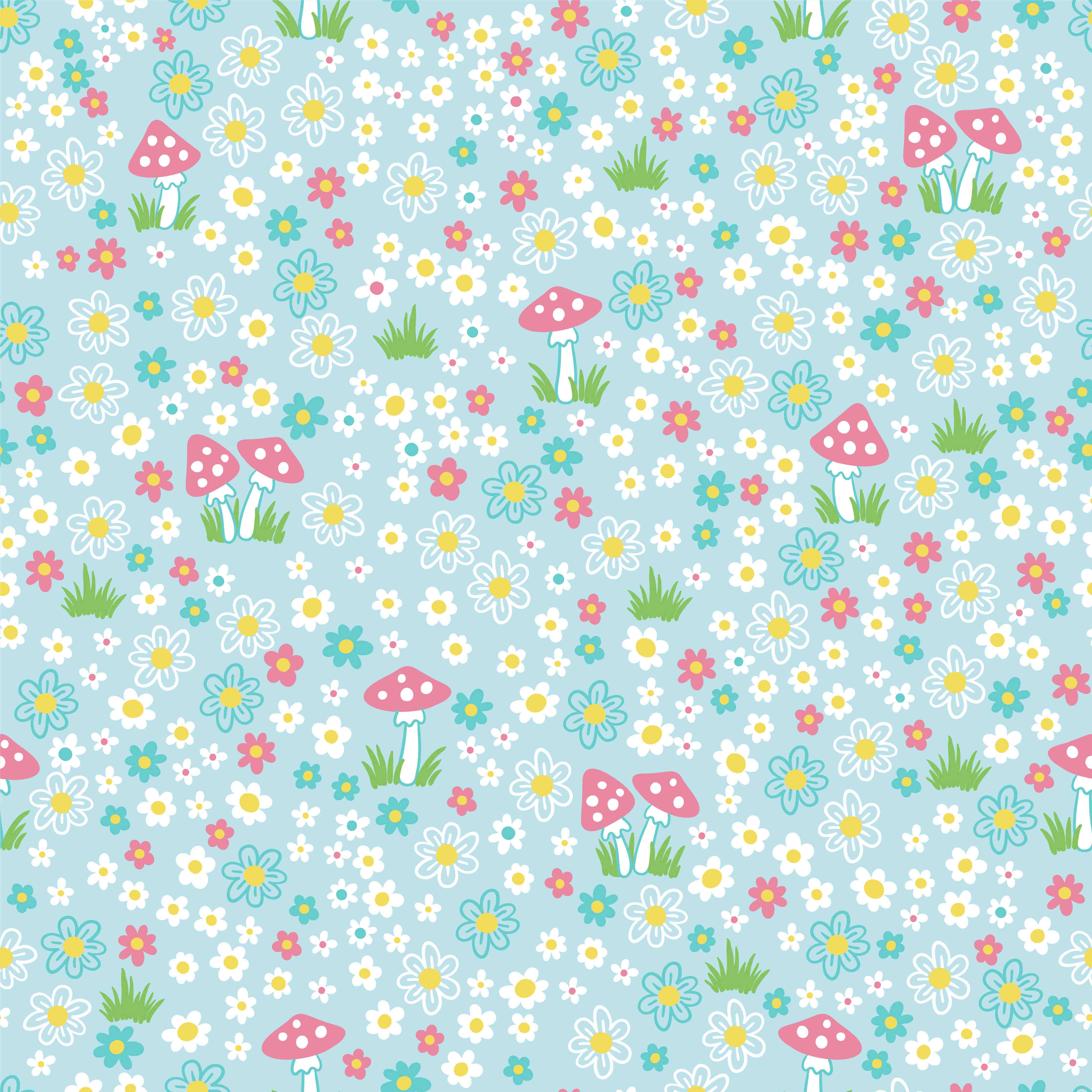 Babyzimmer Wandgestaltung-Bunte Blumenwiese mit Pilzen