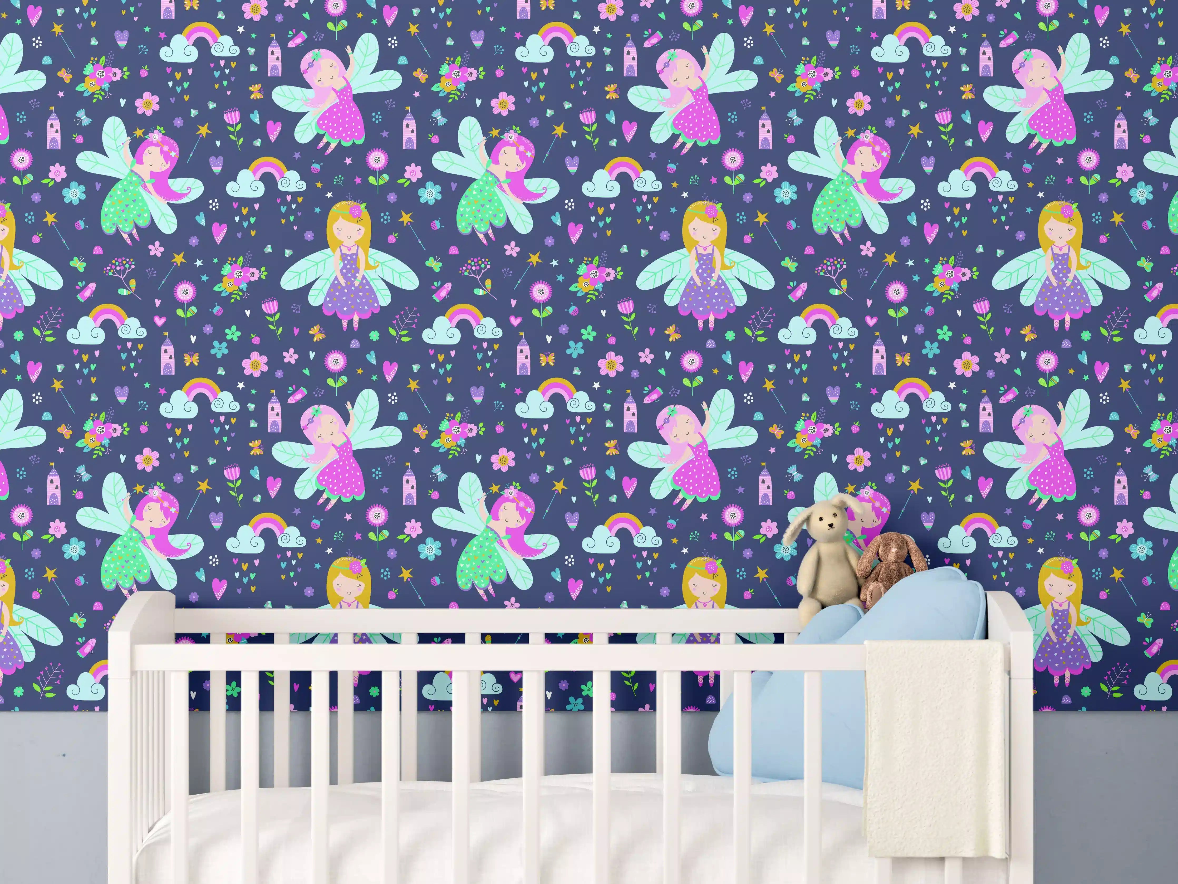 Babyzimmer Wandgestaltung - Bunte Einhorn-Wandgestaltung mit Flamingos und Regenbögen