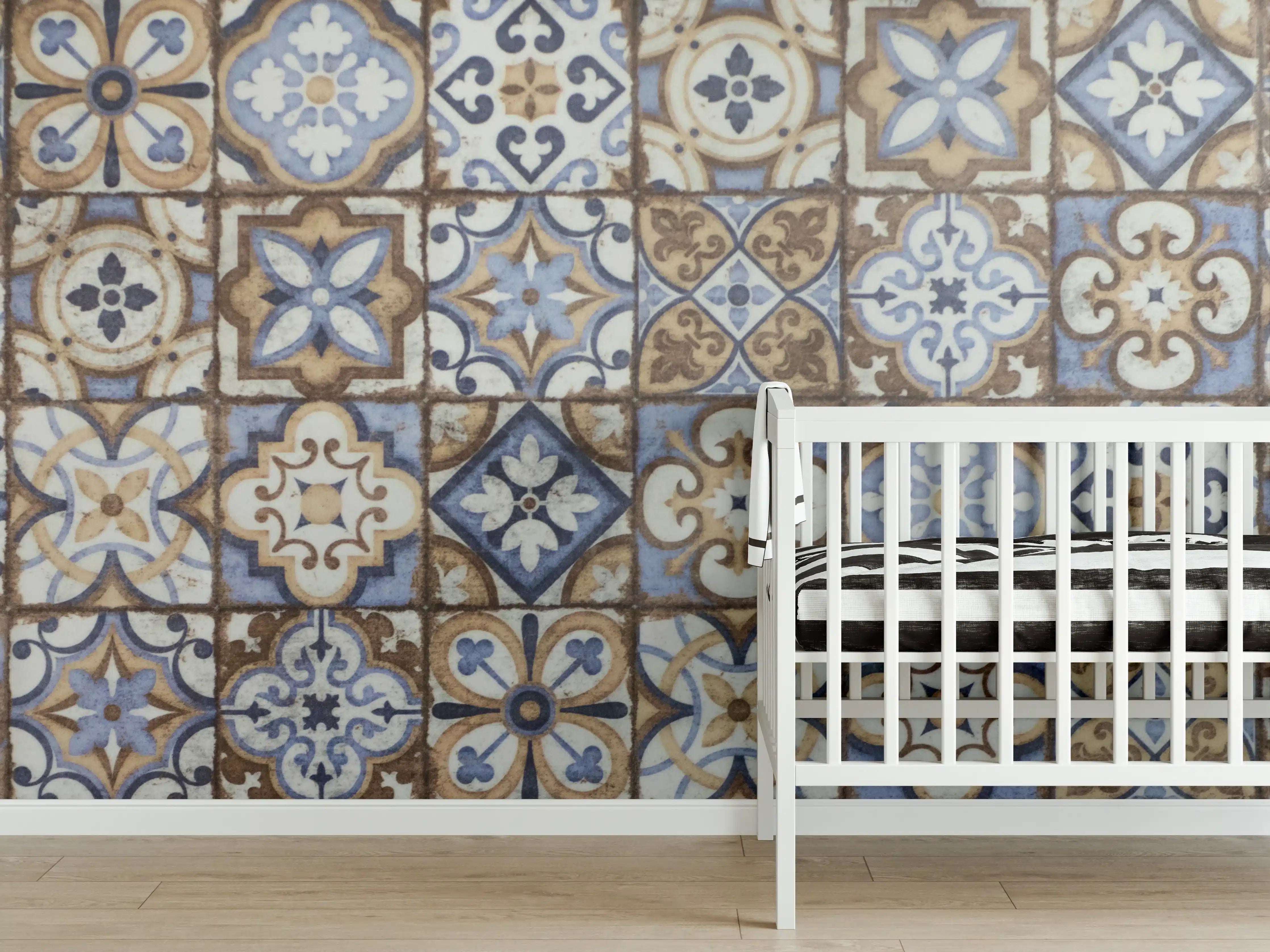 Babyzimmer Wandgestaltung - Bunte Fliesenmuster mit nostalgischem Charme
