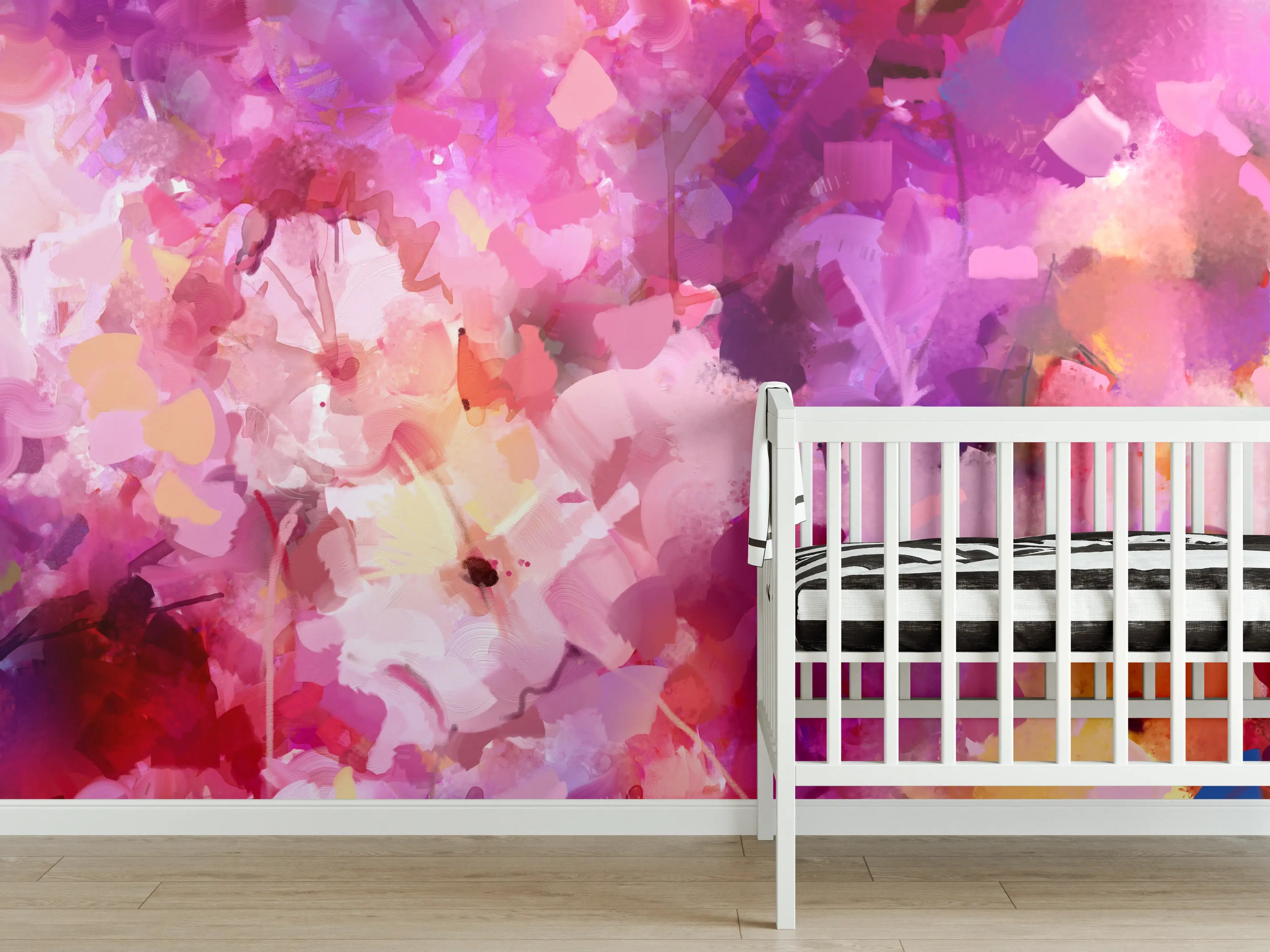 Babyzimmer Wandgestaltung - Bunte Frühlingsblumen Malerei