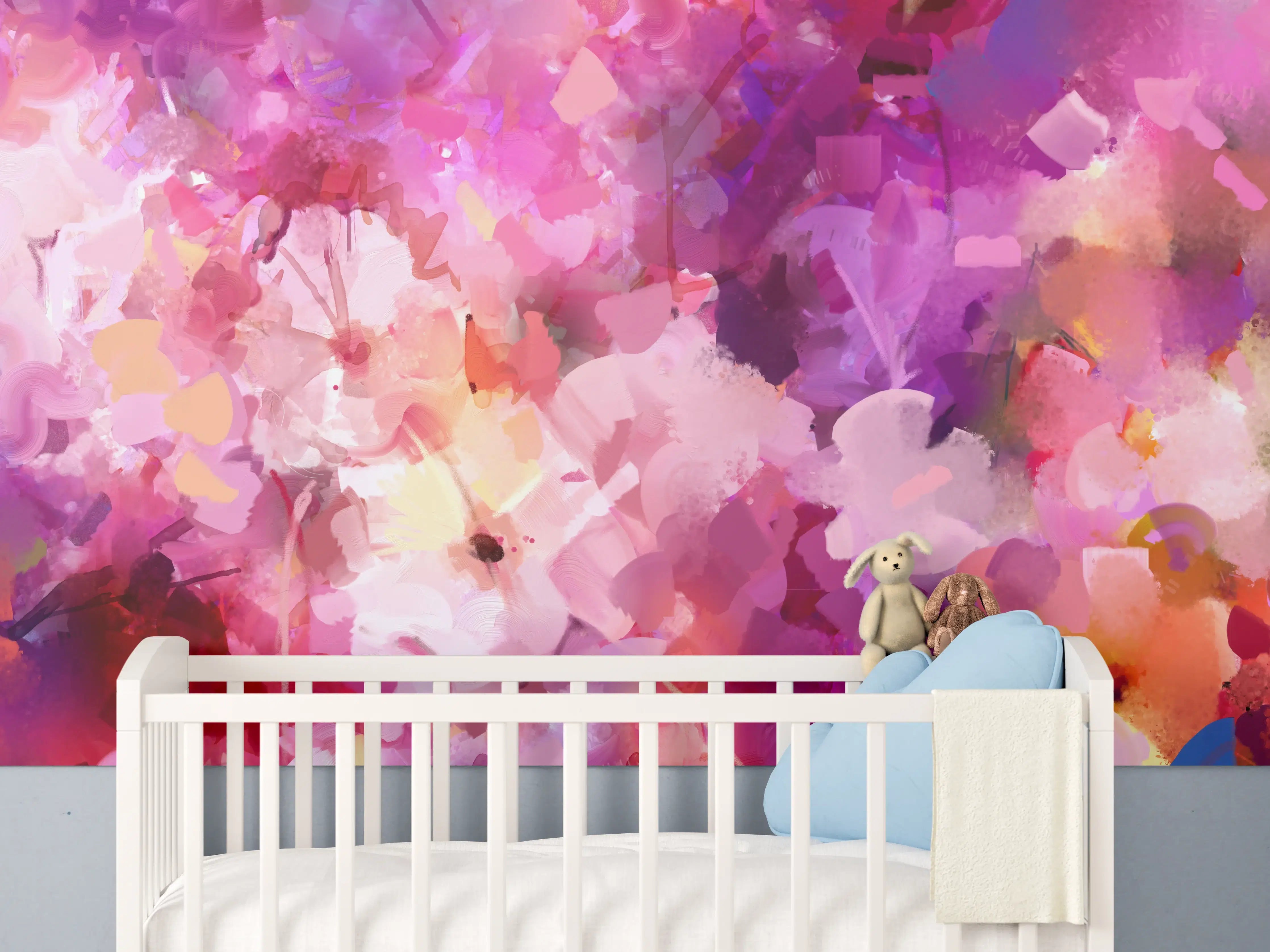 Babyzimmer Wandgestaltung - Bunte Frühlingsblumen Malerei