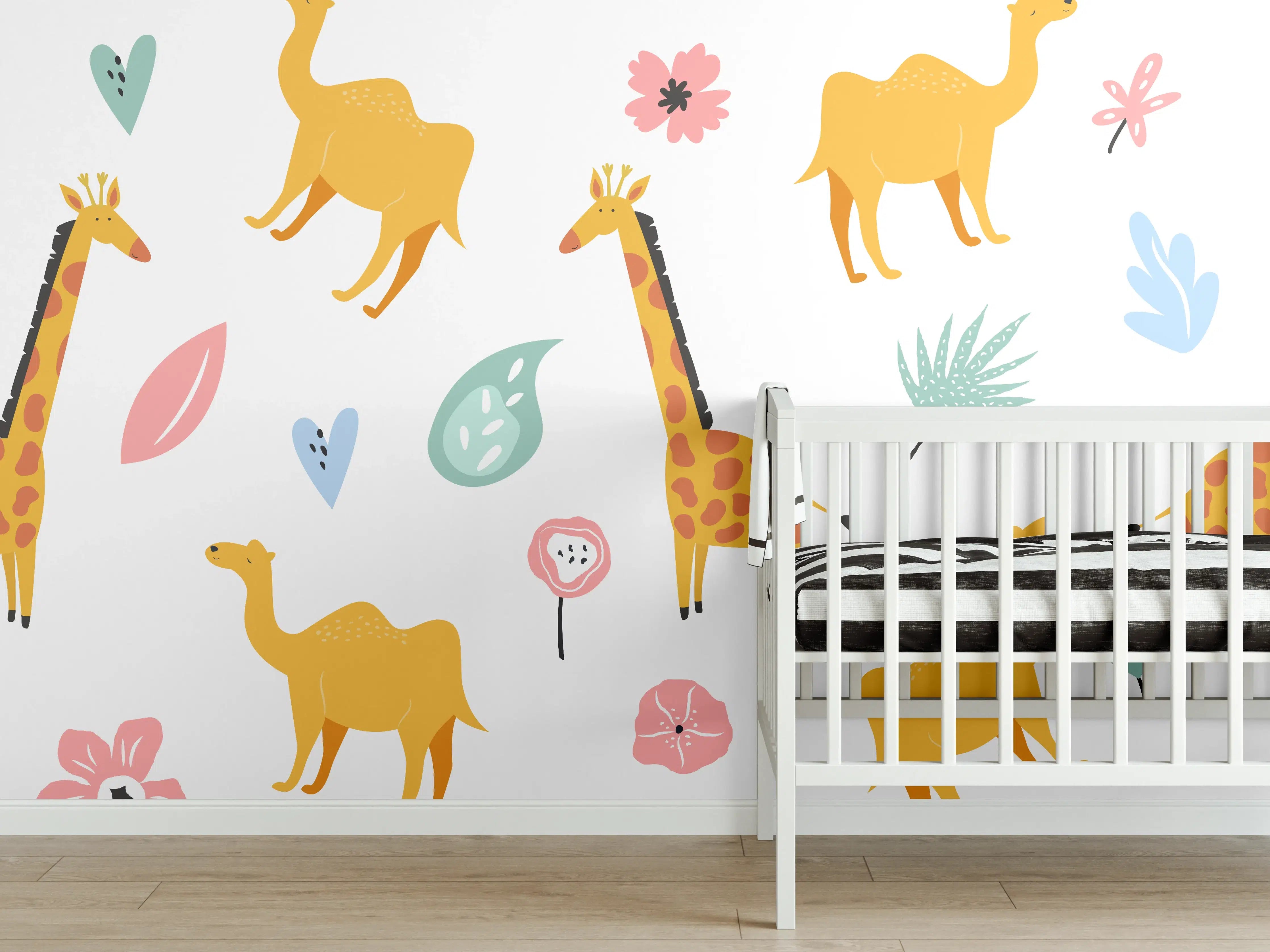 Babyzimmer Wandgestaltung - Bunte Kinder Tiermuster Tapete