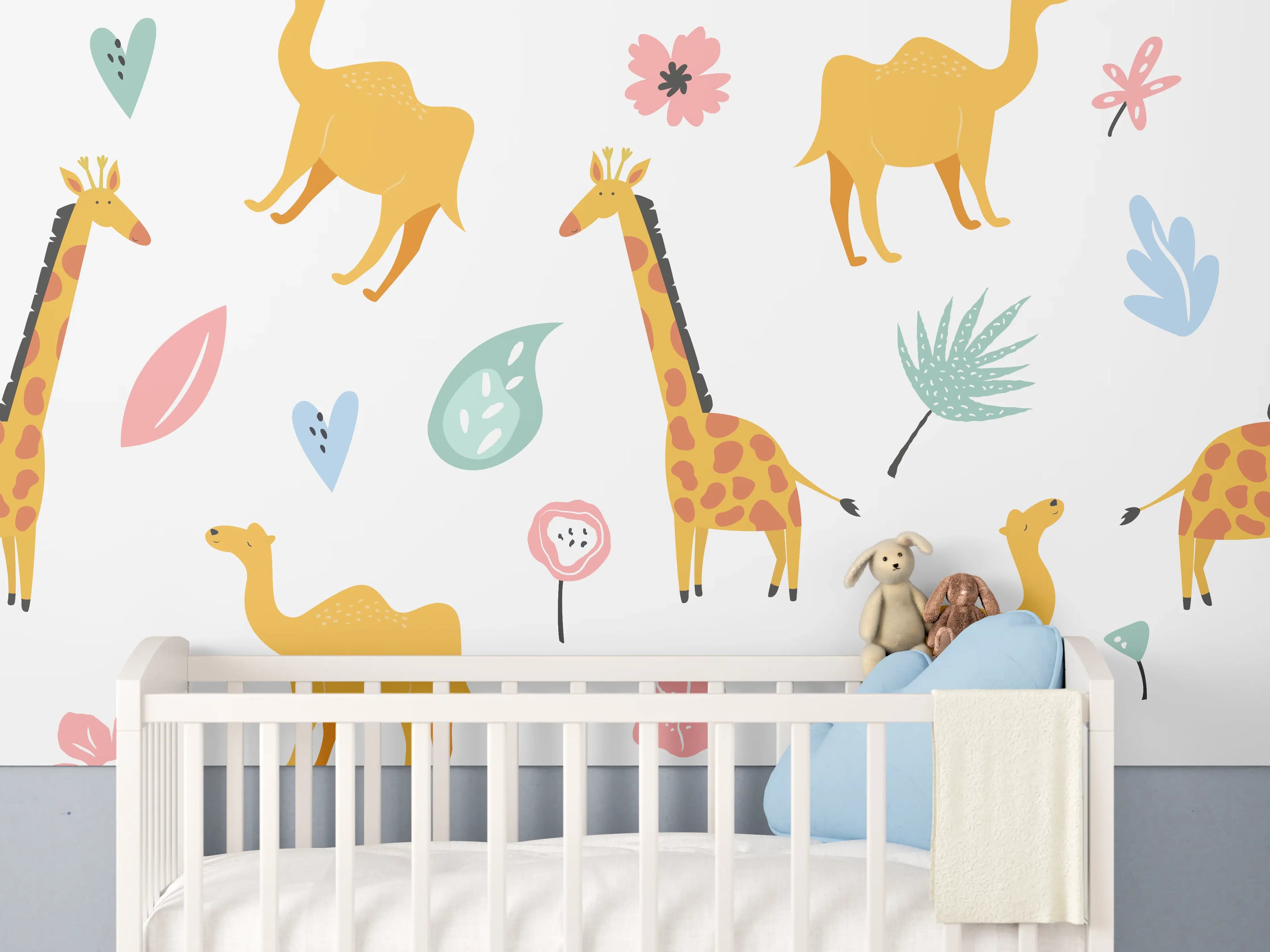 Babyzimmer Wandgestaltung - Bunte Kinder Tiermuster Tapete