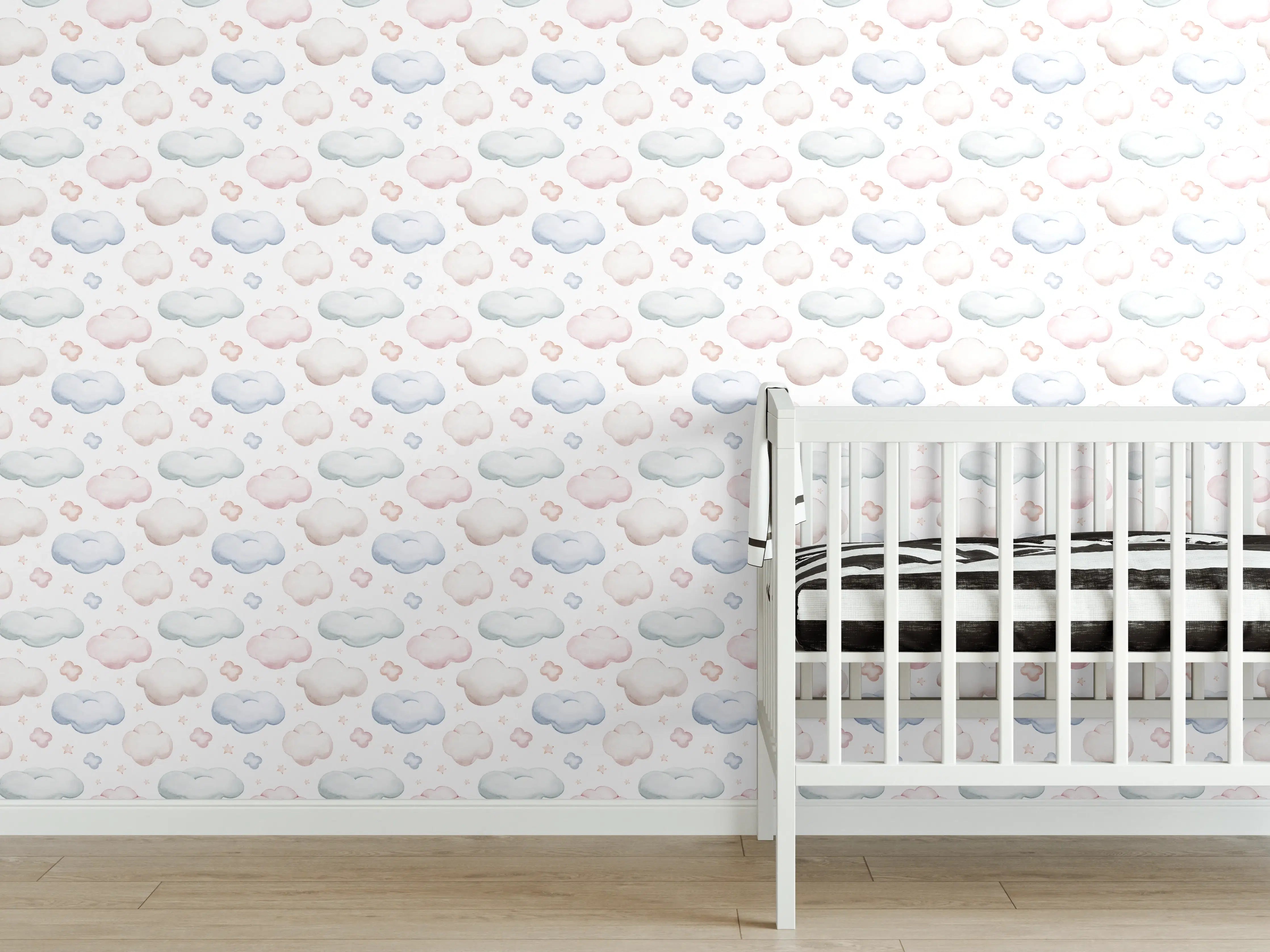 Babyzimmer Wandgestaltung - Bunte Kinderwolken in Pastellfarben