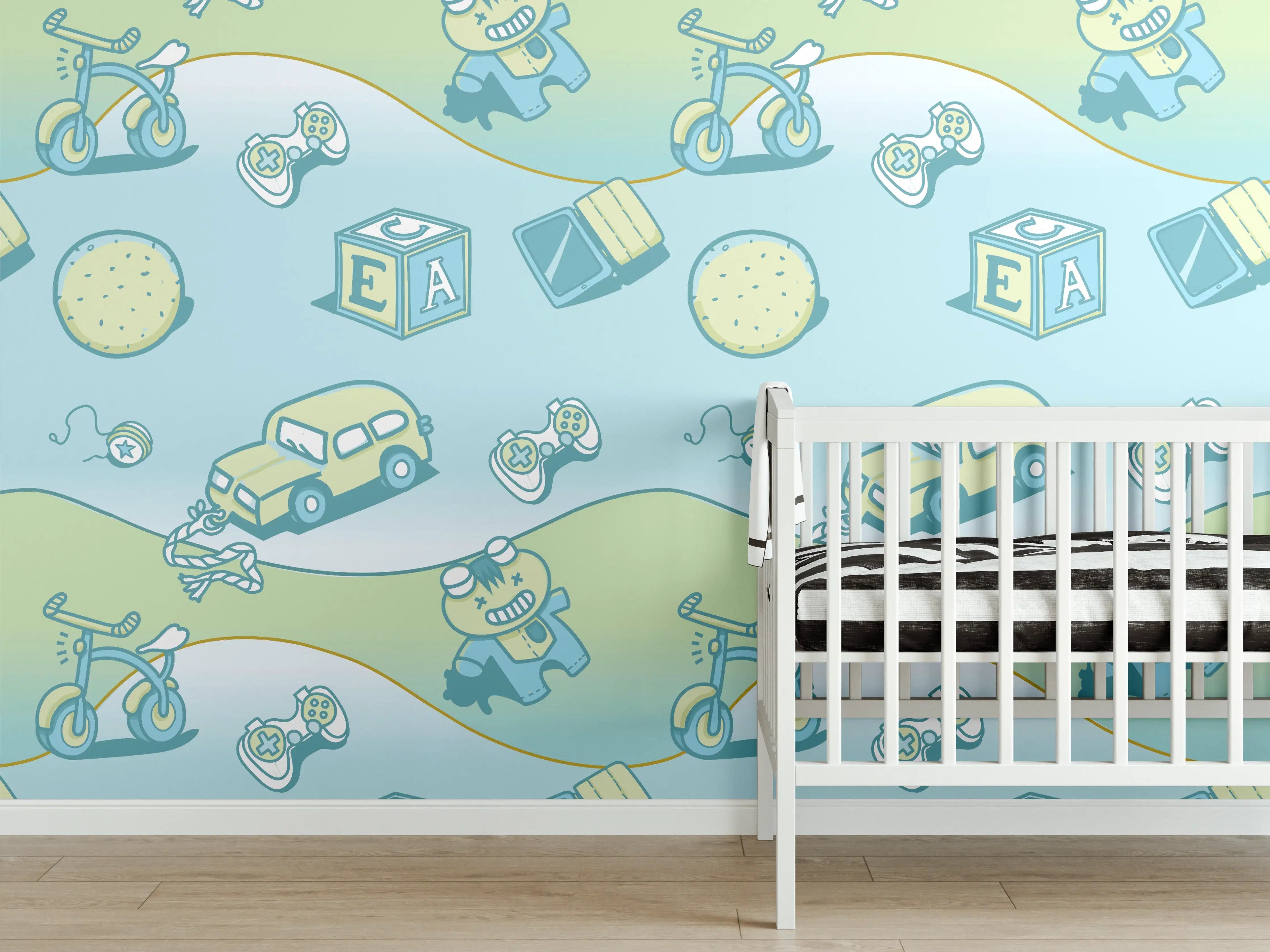 Babyzimmer Wandgestaltung - Bunte Kinderzimmer Fahrzeugmotive