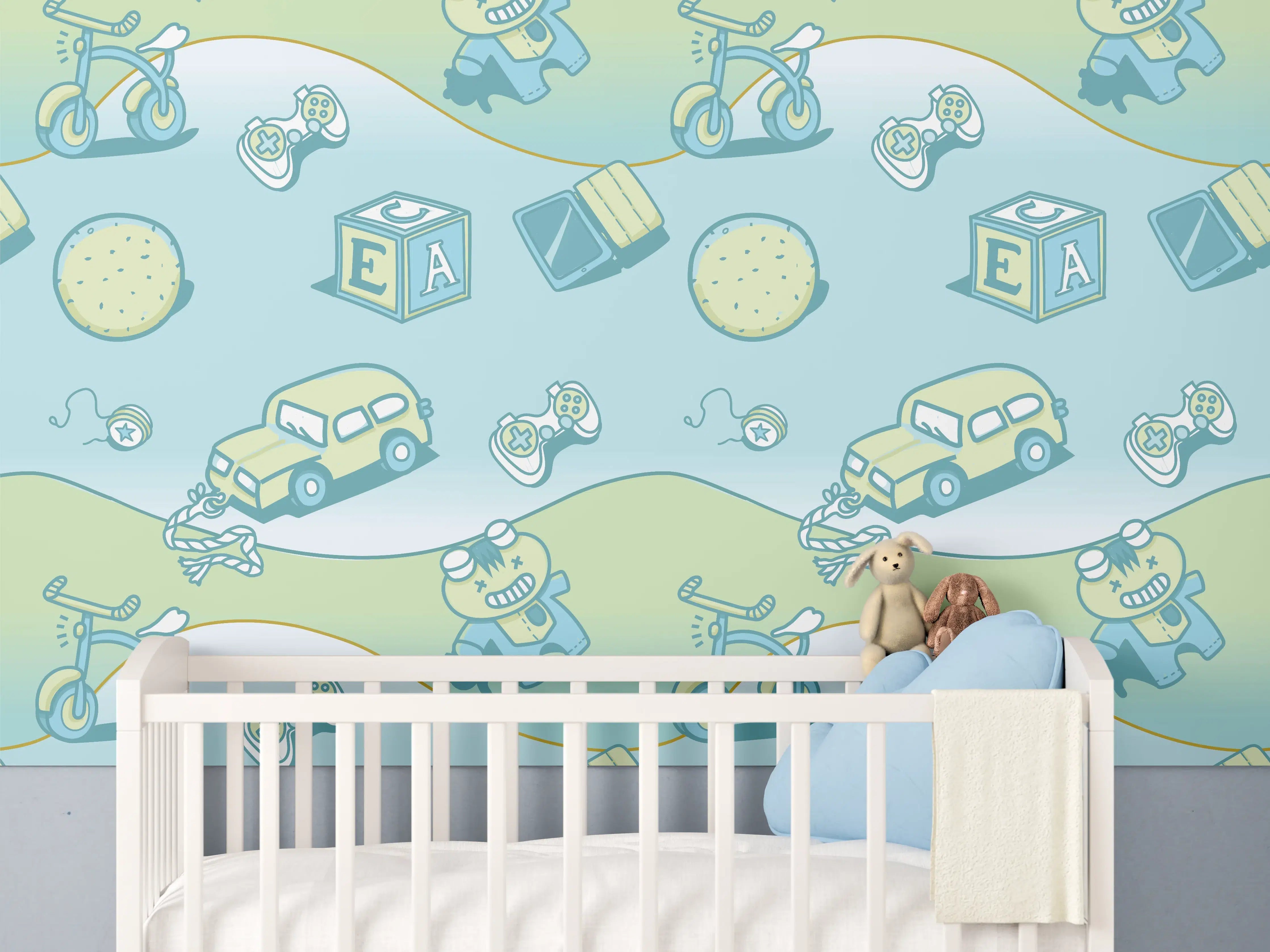 Babyzimmer Wandgestaltung - Bunte Kinderzimmer Fahrzeugmotive