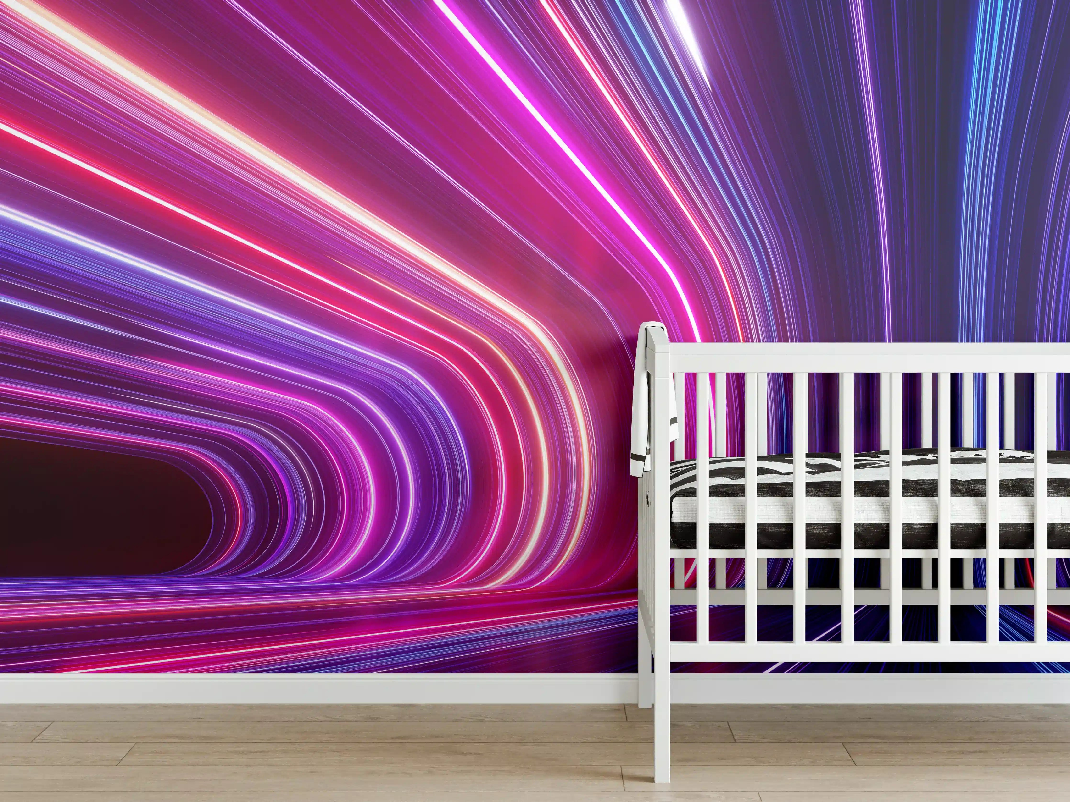 Babyzimmer Wandgestaltung - Bunte Lichtstrahlen im Tunnel