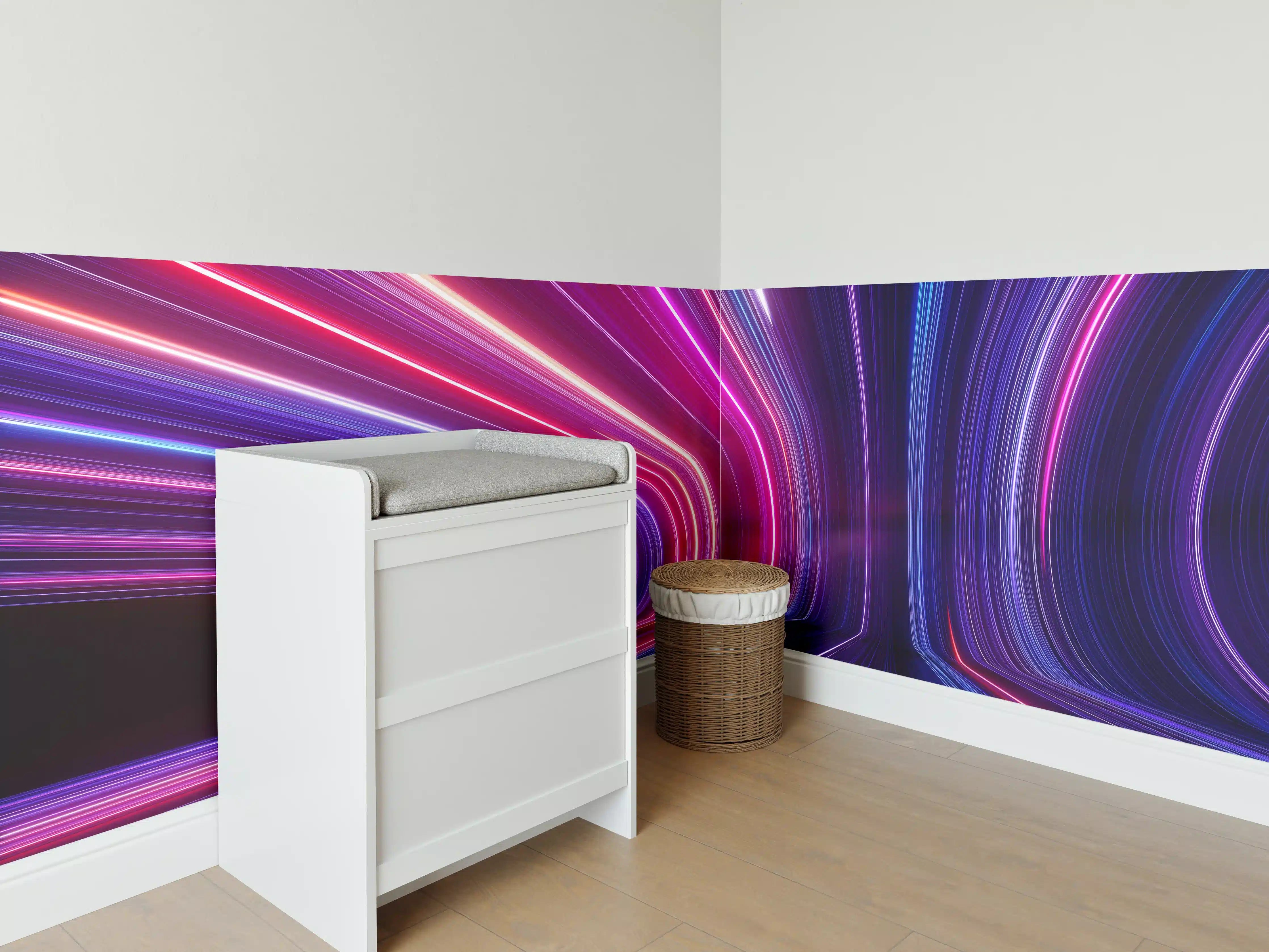 Babyzimmer Wandgestaltung - Bunte Lichtstrahlen im Tunnel