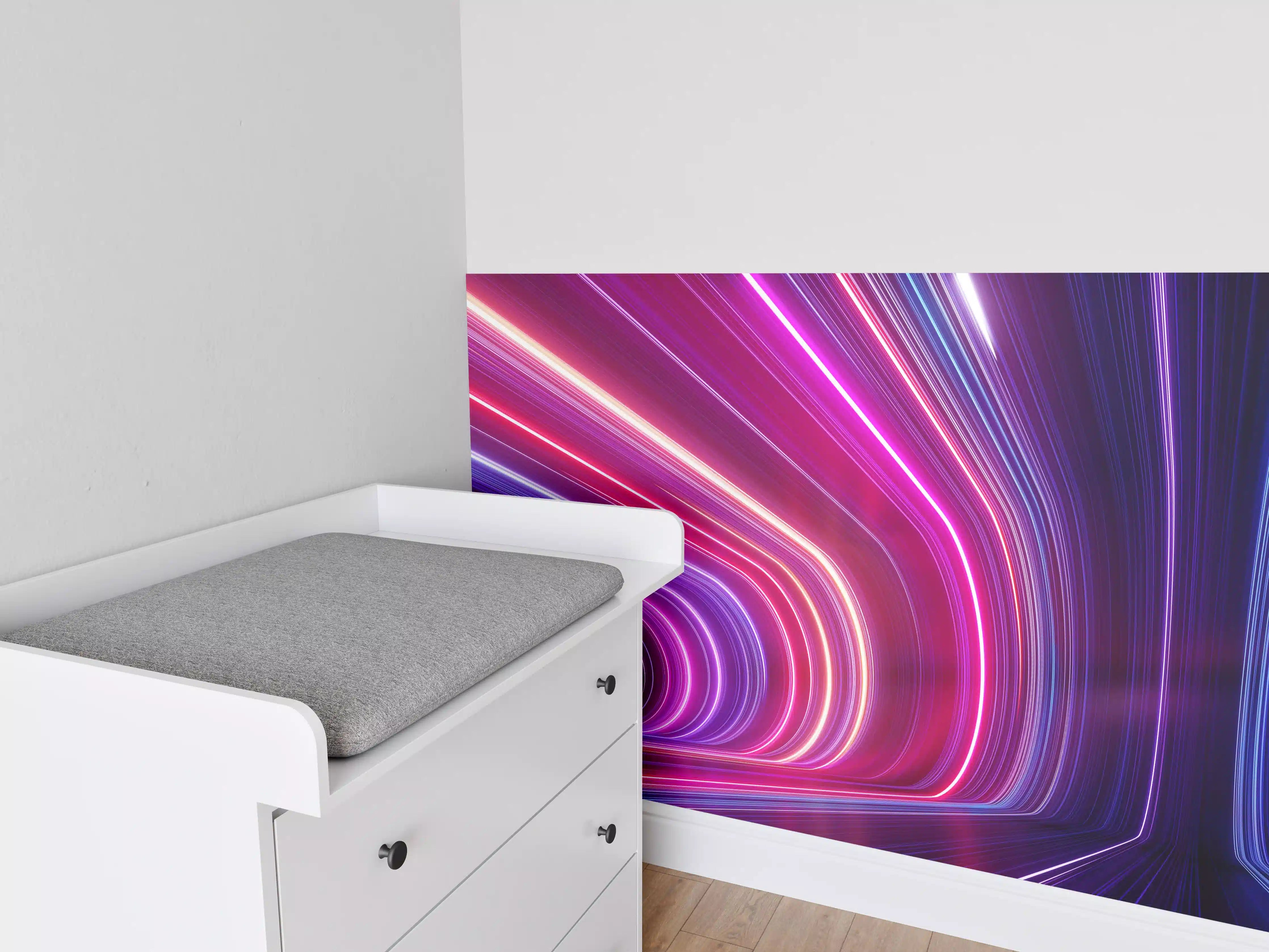 Babyzimmer Wandgestaltung - Bunte Lichtstrahlen im Tunnel