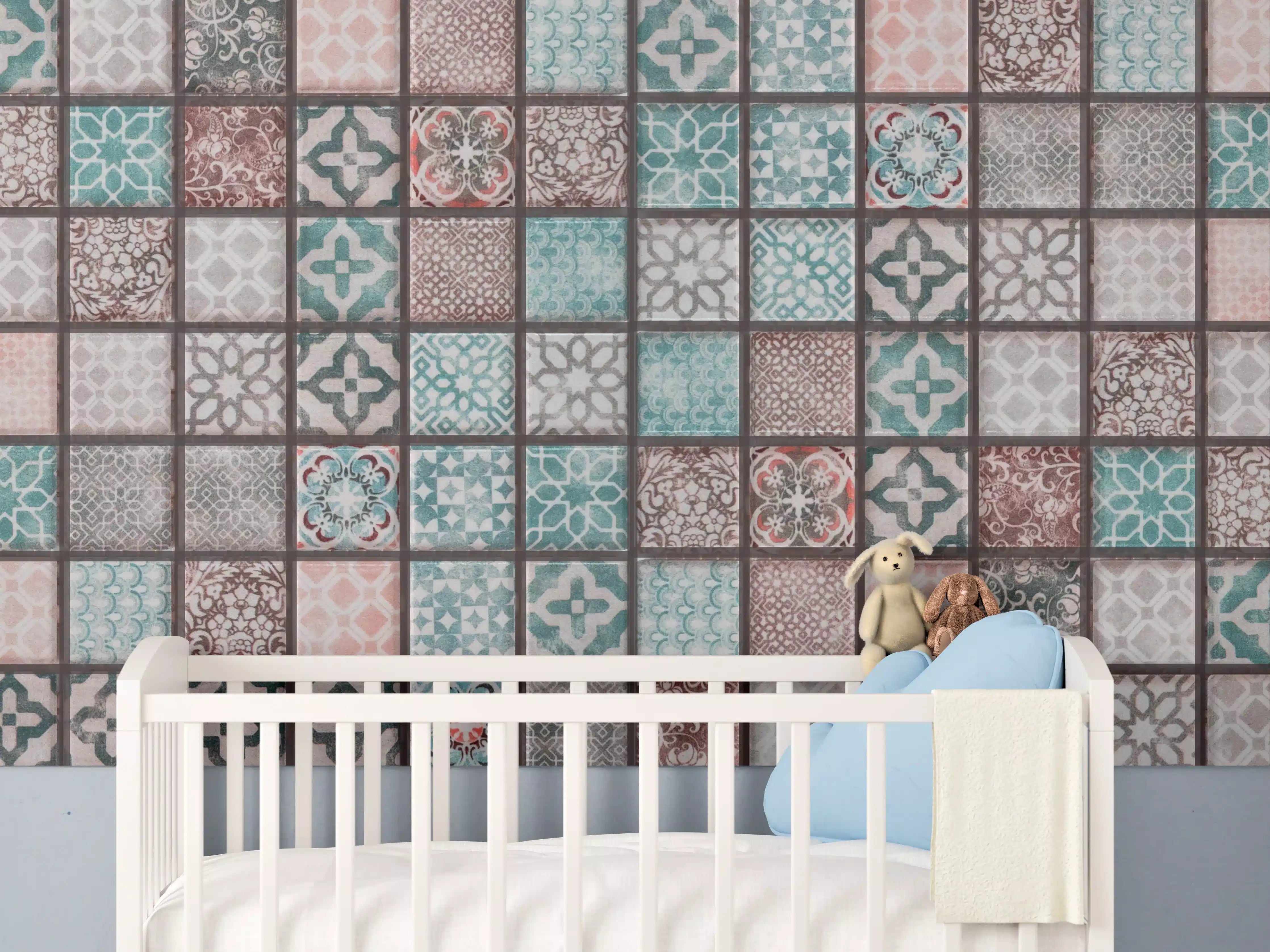 Babyzimmer Wandgestaltung - Bunte Mosaikfliesen in Pastellfarben