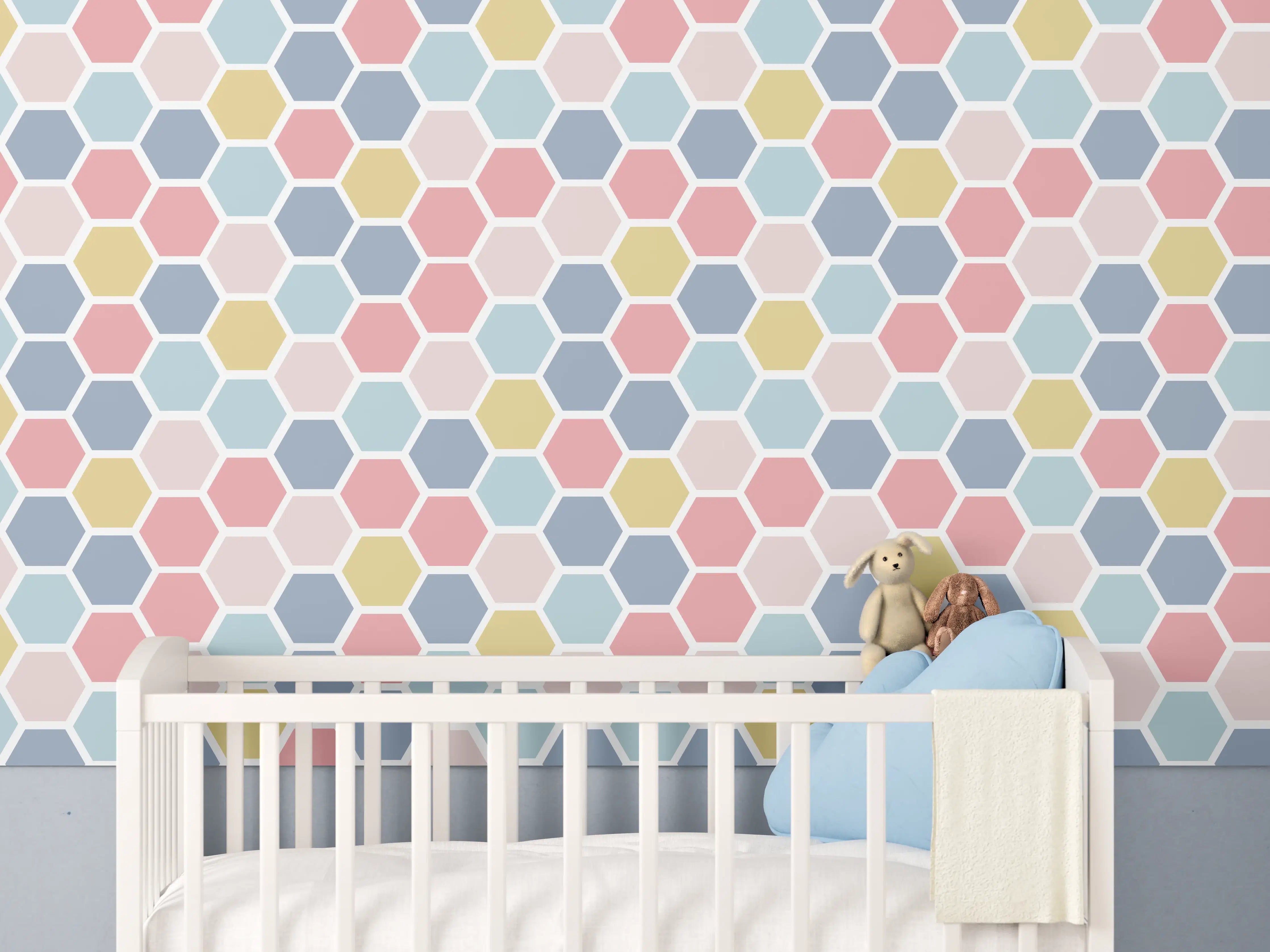 Babyzimmer Wandgestaltung - Bunte Nordische Hexagon Muster