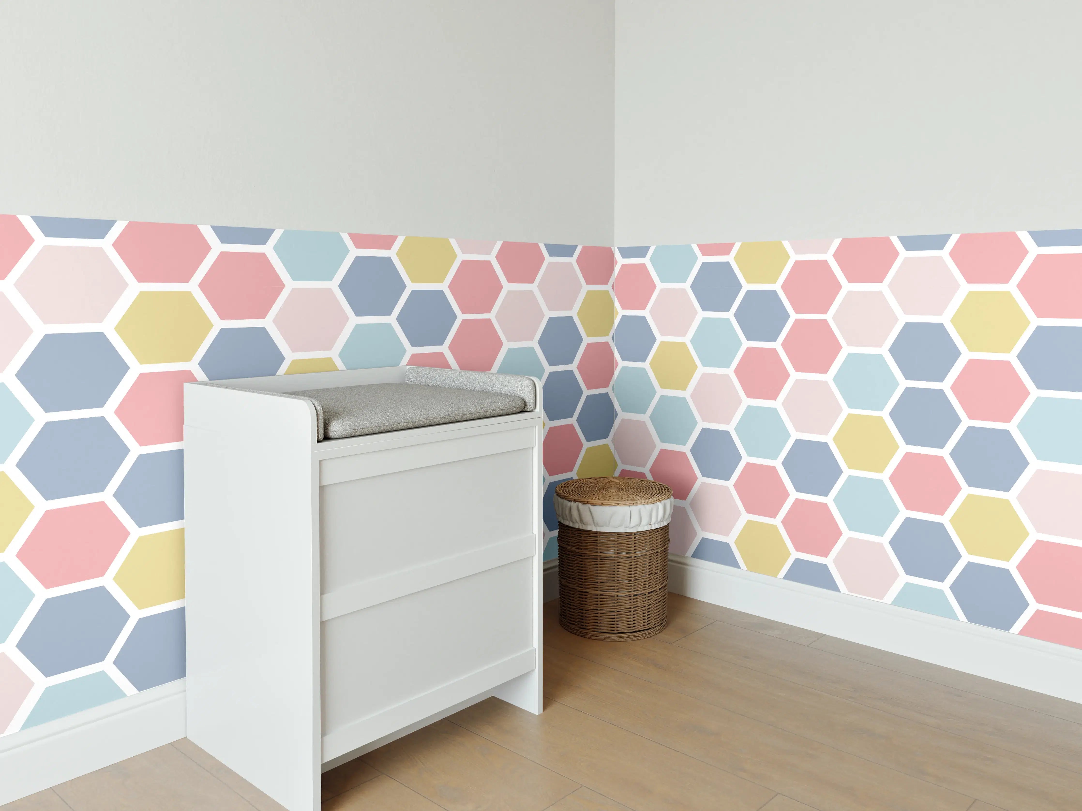 Babyzimmer Wandgestaltung - Bunte Nordische Hexagon Muster