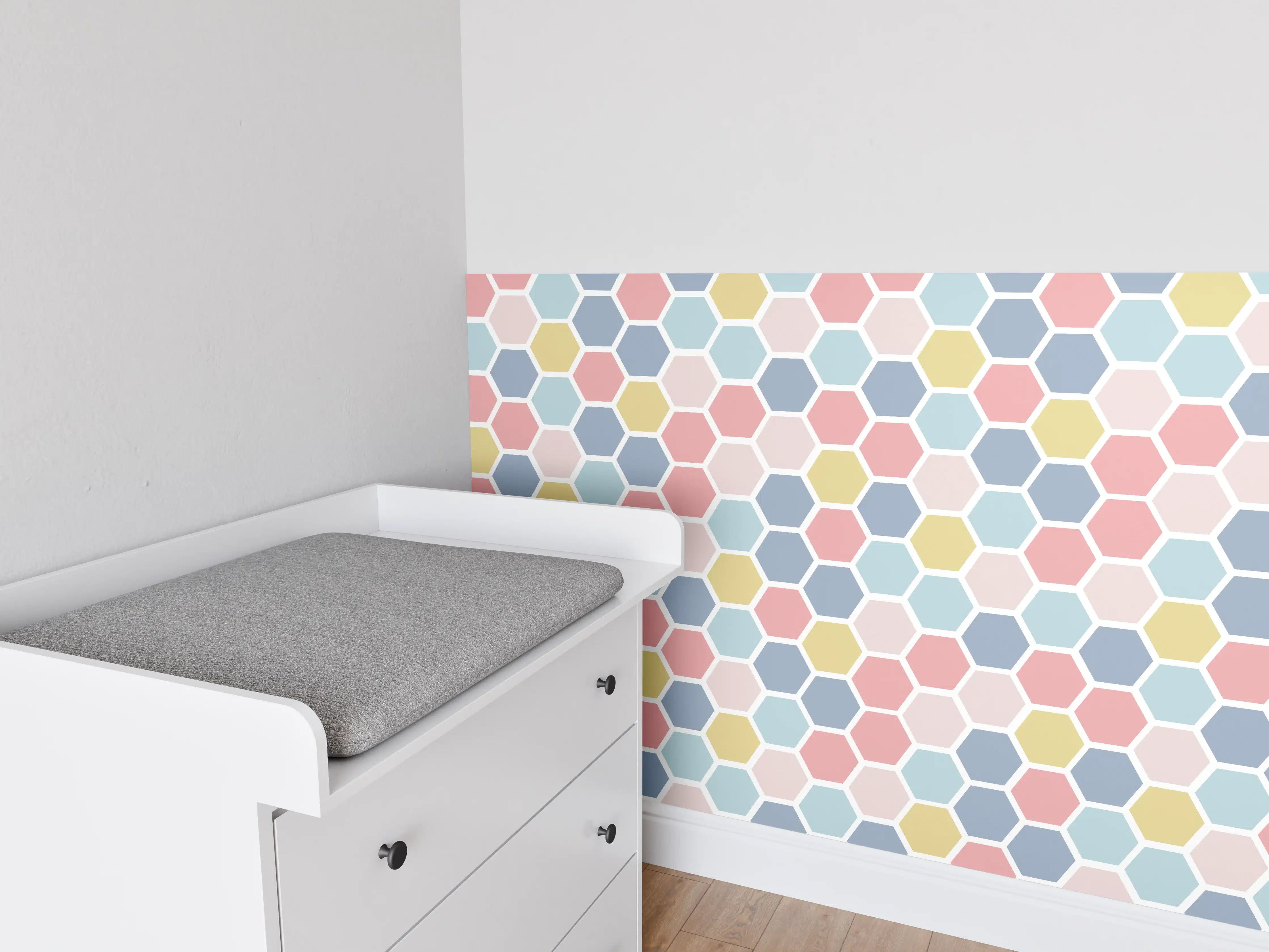 Babyzimmer Wandgestaltung - Bunte Nordische Hexagon Muster