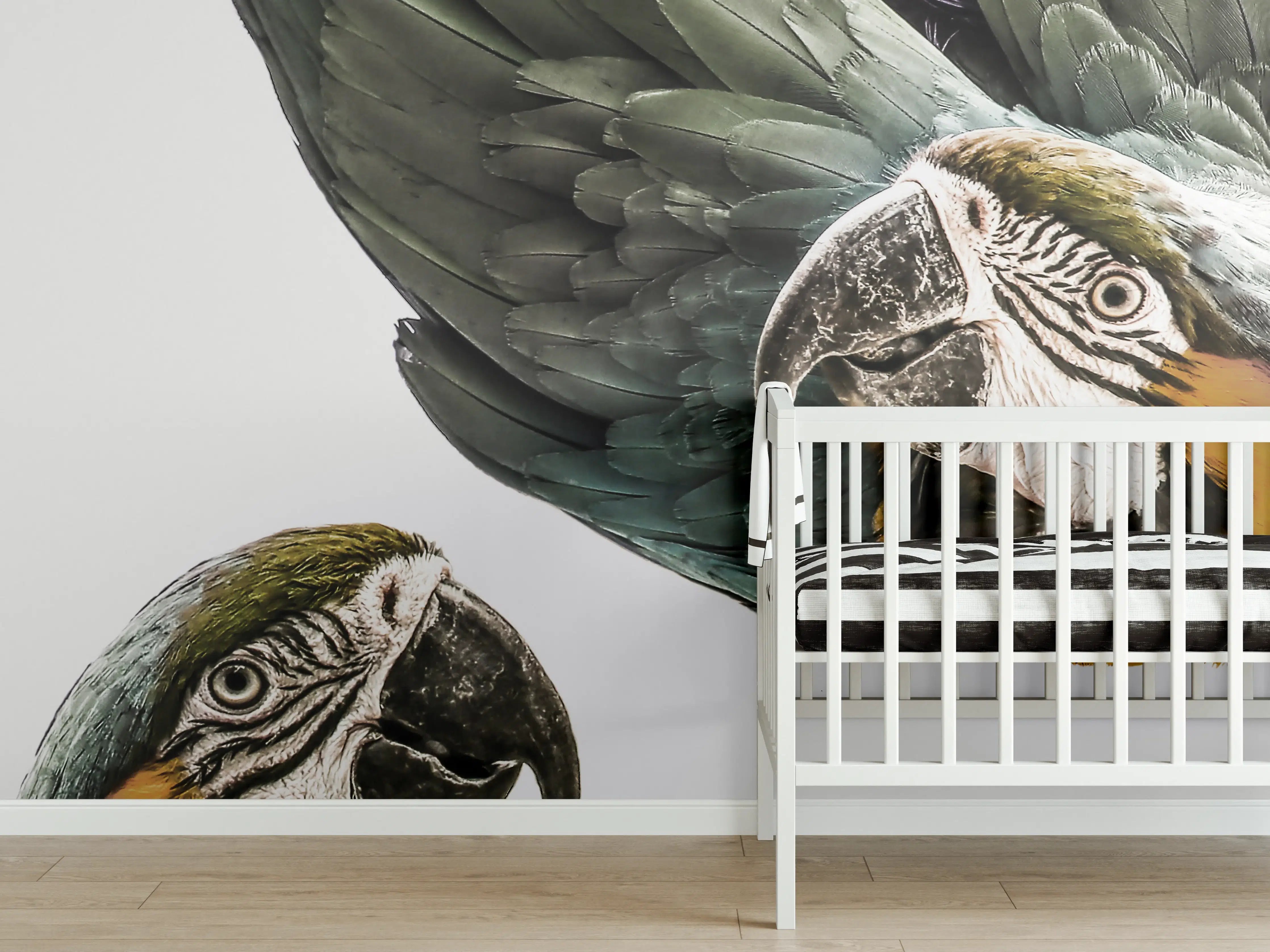 Babyzimmer Wandgestaltung - Bunte Papageien in High-Key