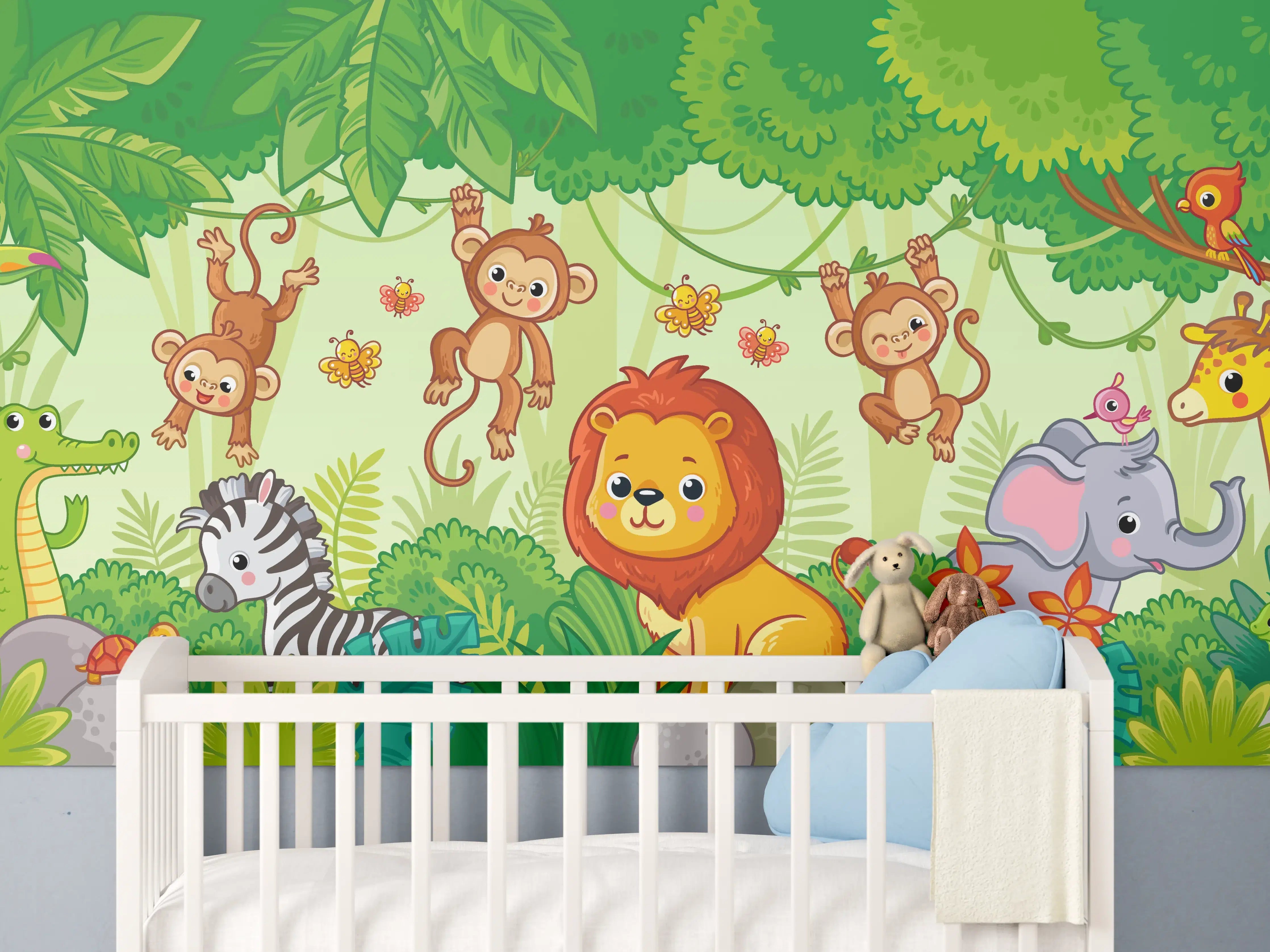 Babyzimmer Wandgestaltung - Bunte Safari-Tiere im Dschungel