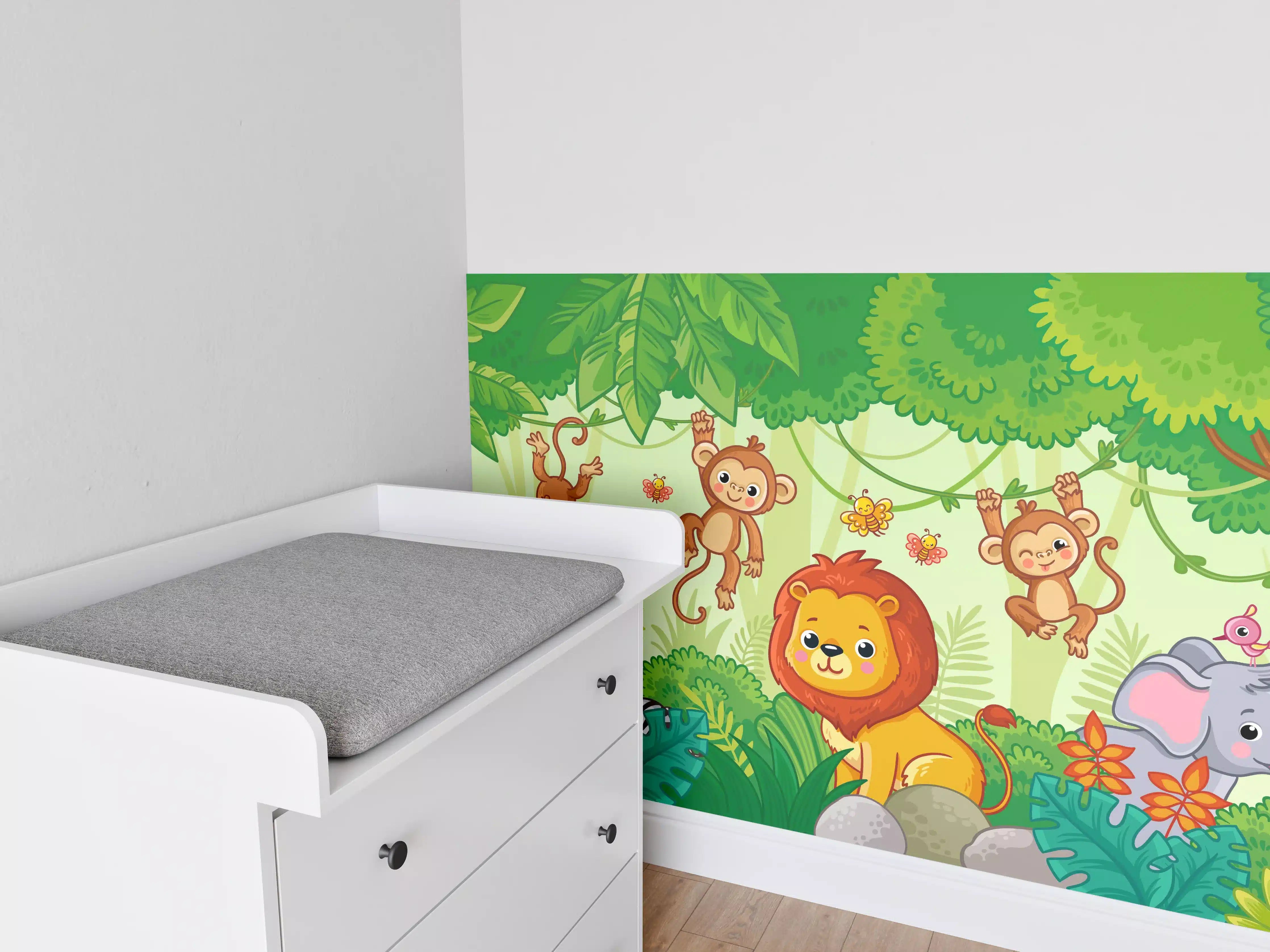 Babyzimmer Wandgestaltung - Bunte Safari-Tiere im Dschungel