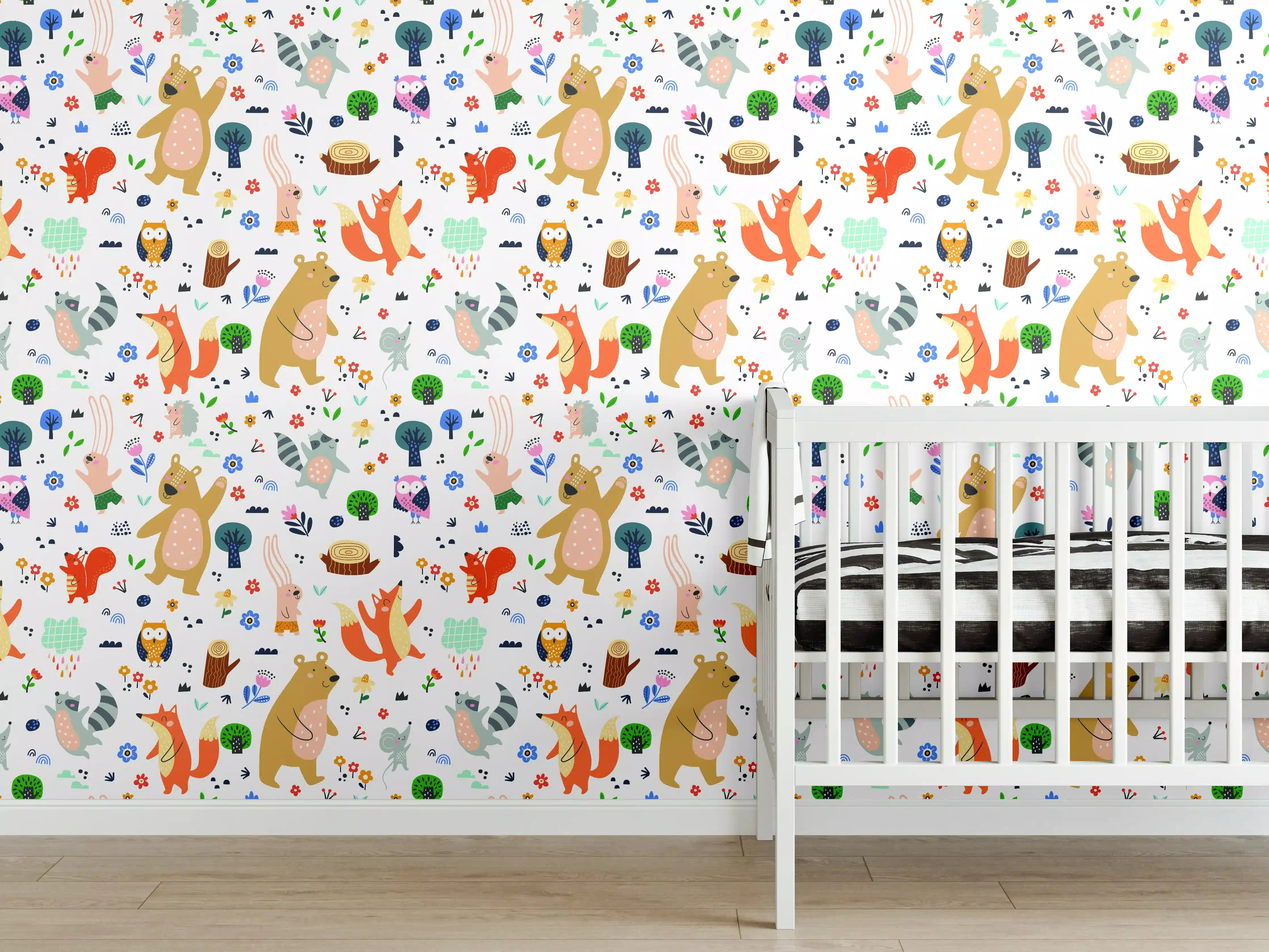 Babyzimmer Wandgestaltung - Bunte Safari-Wandkunst mit Tieren
