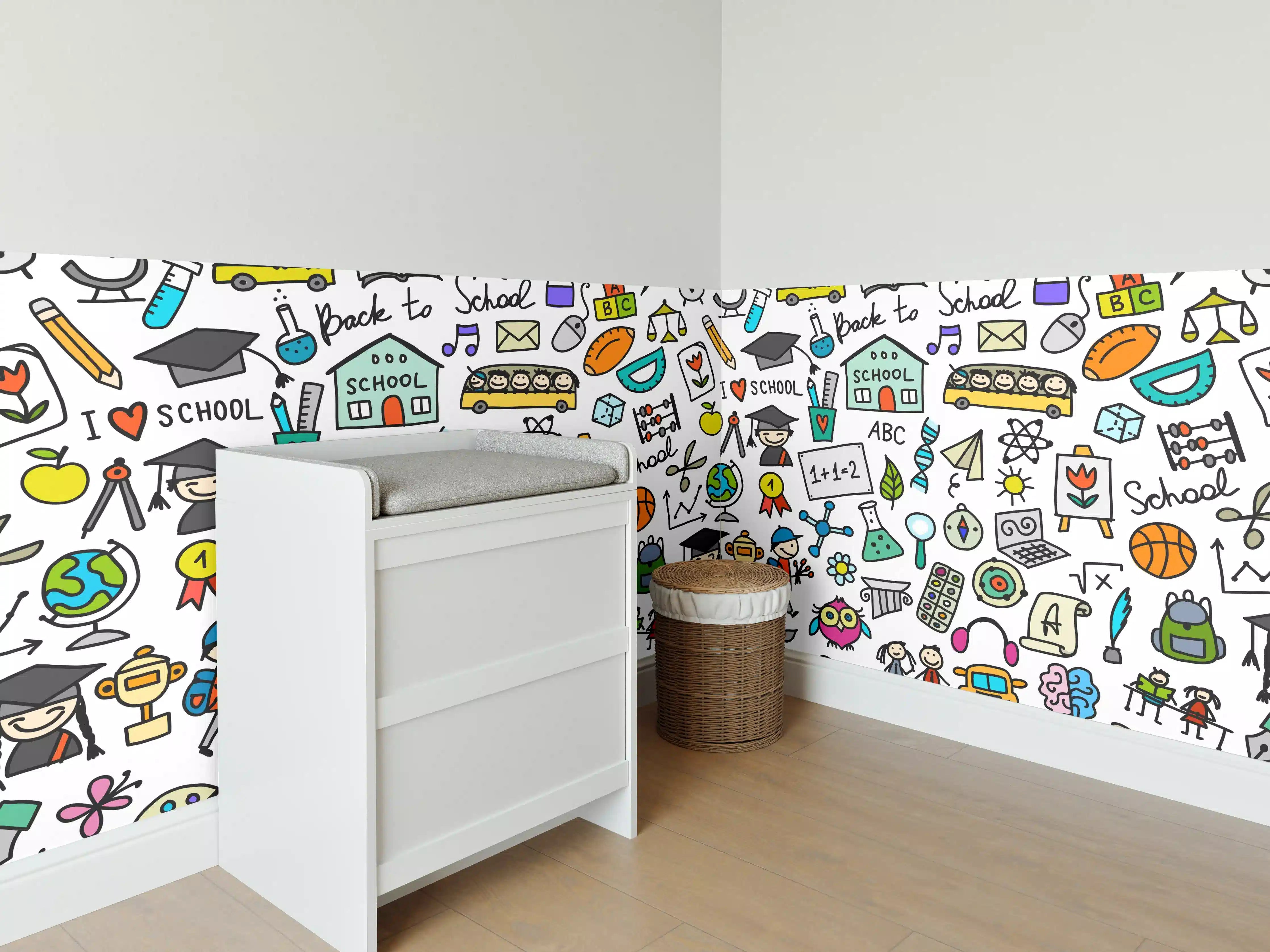 Babyzimmer Wandgestaltung - Bunte Schul- und Lernmotive