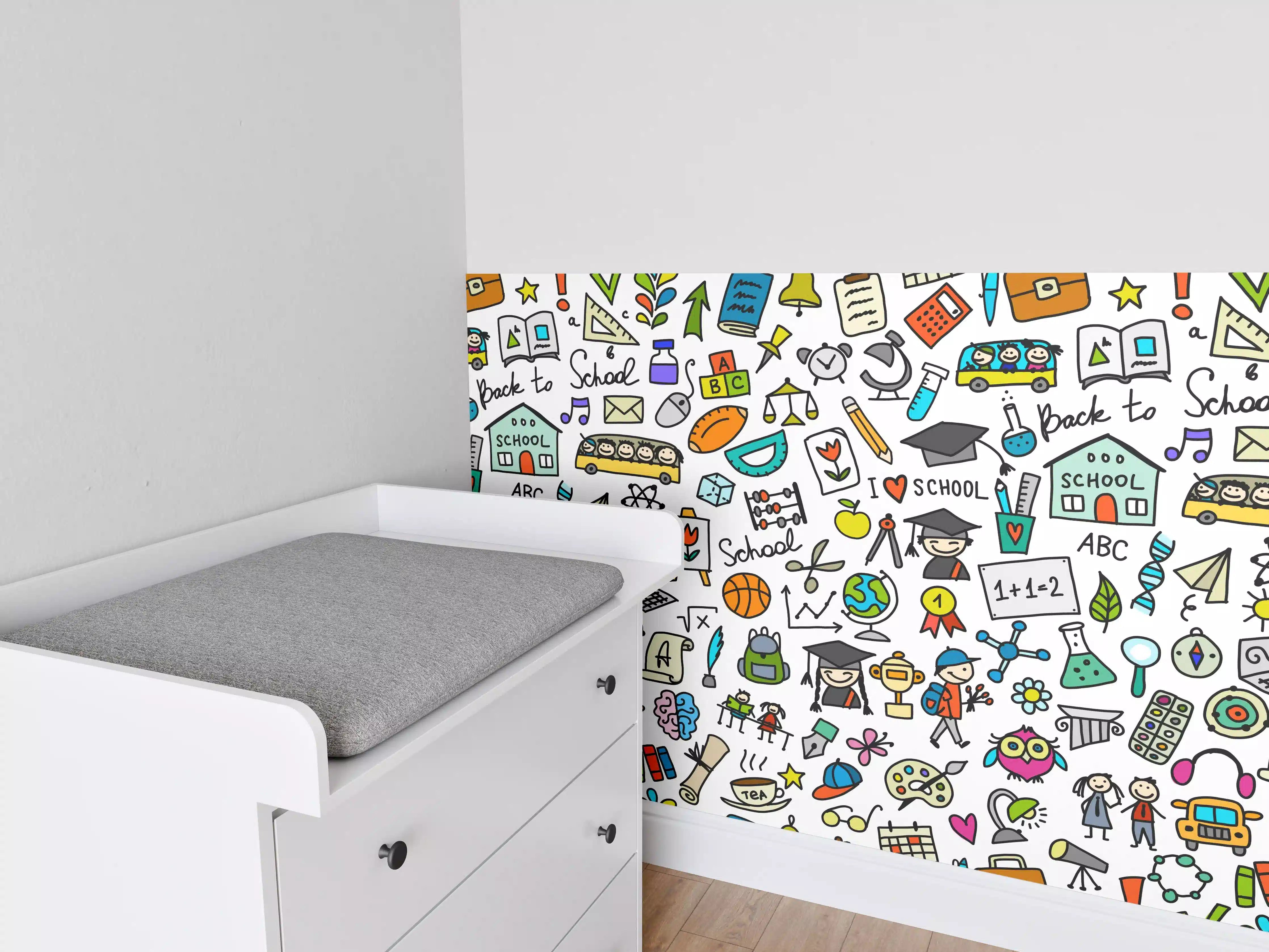 Babyzimmer Wandgestaltung - Bunte Schul- und Lernmotive