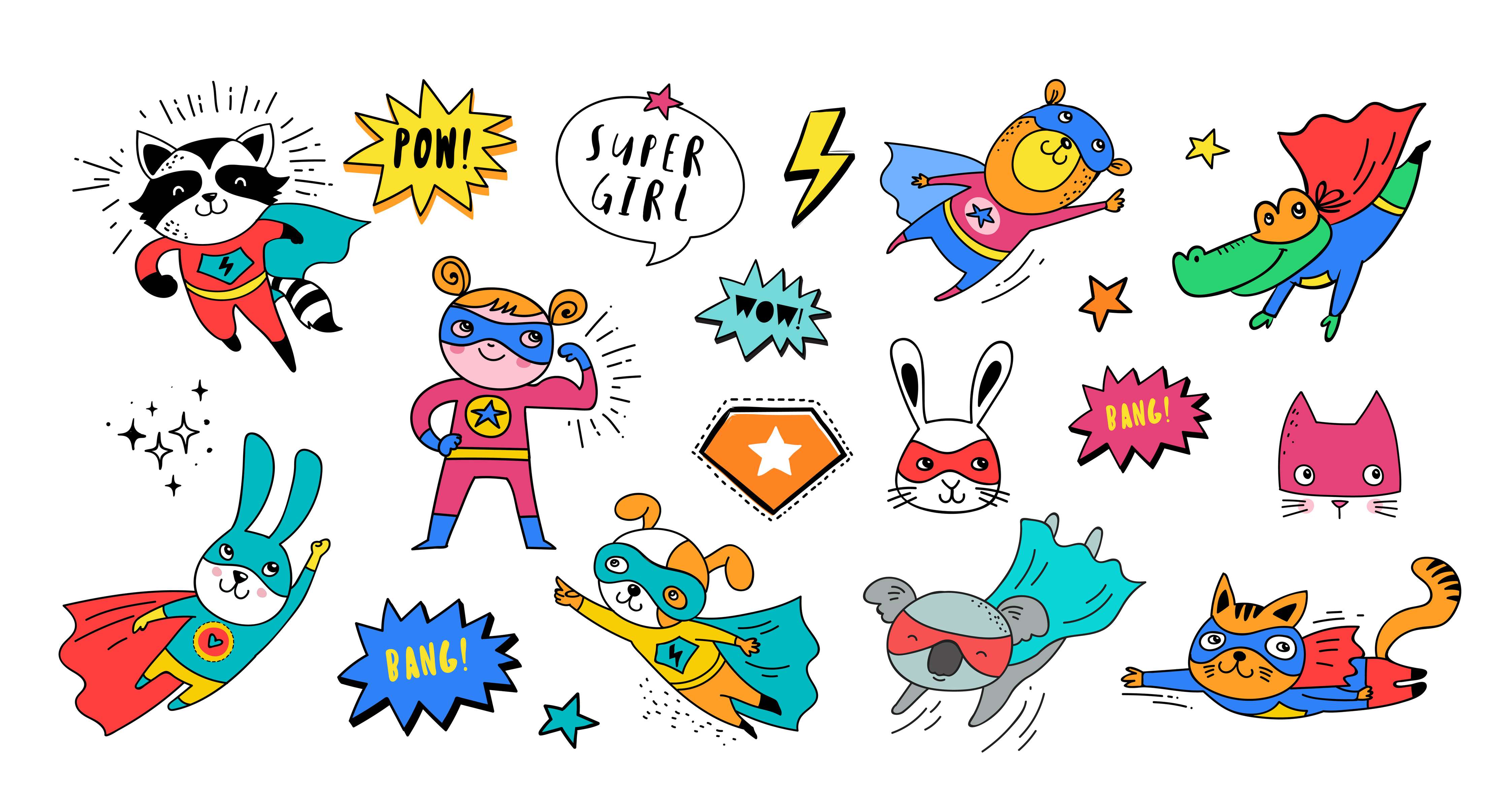 Babyzimmer Wandgestaltung-Bunte Superhelden Tierillustration