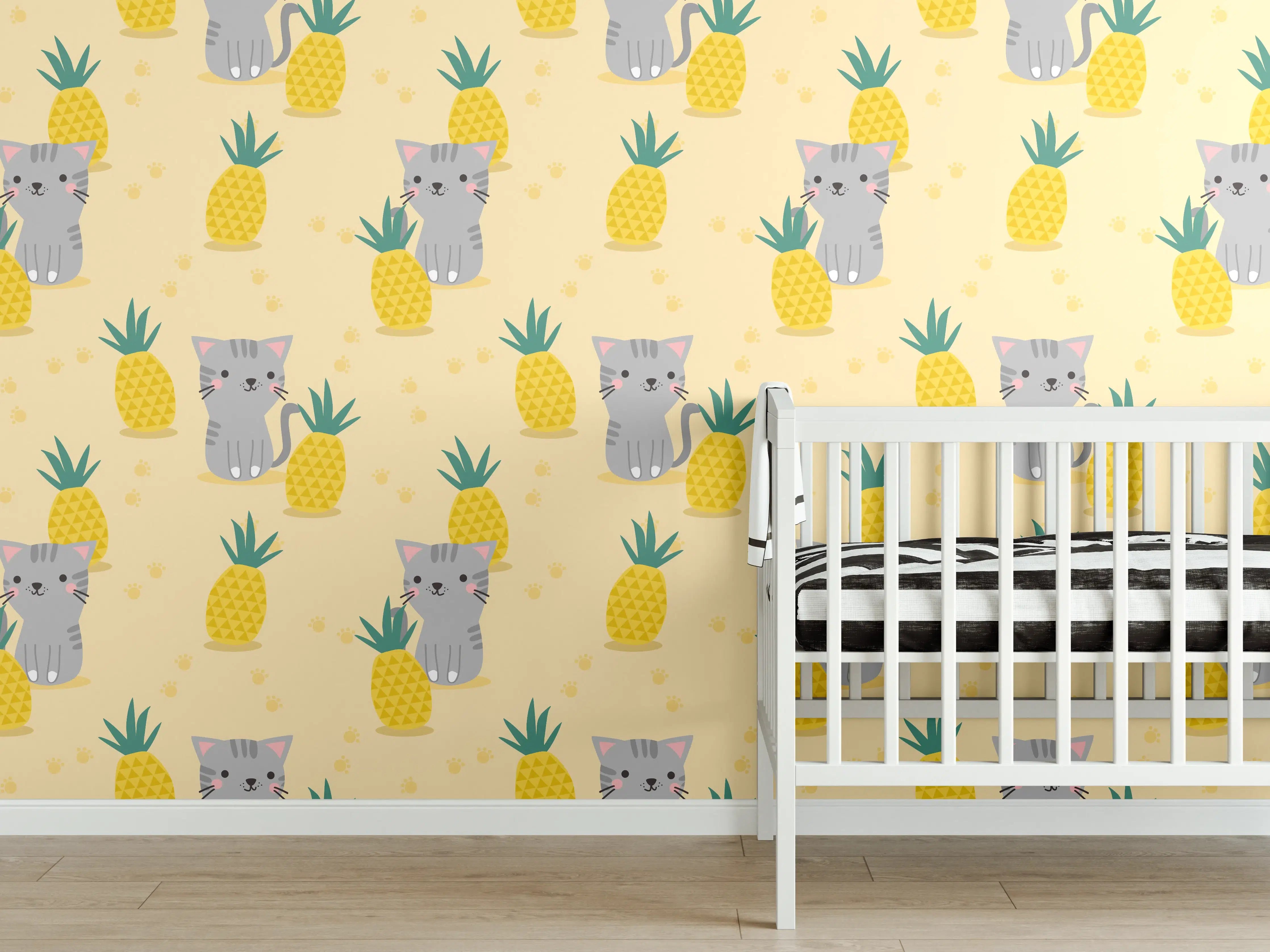 Babyzimmer Wandgestaltung - Bunte Tier- und Ananas-Muster