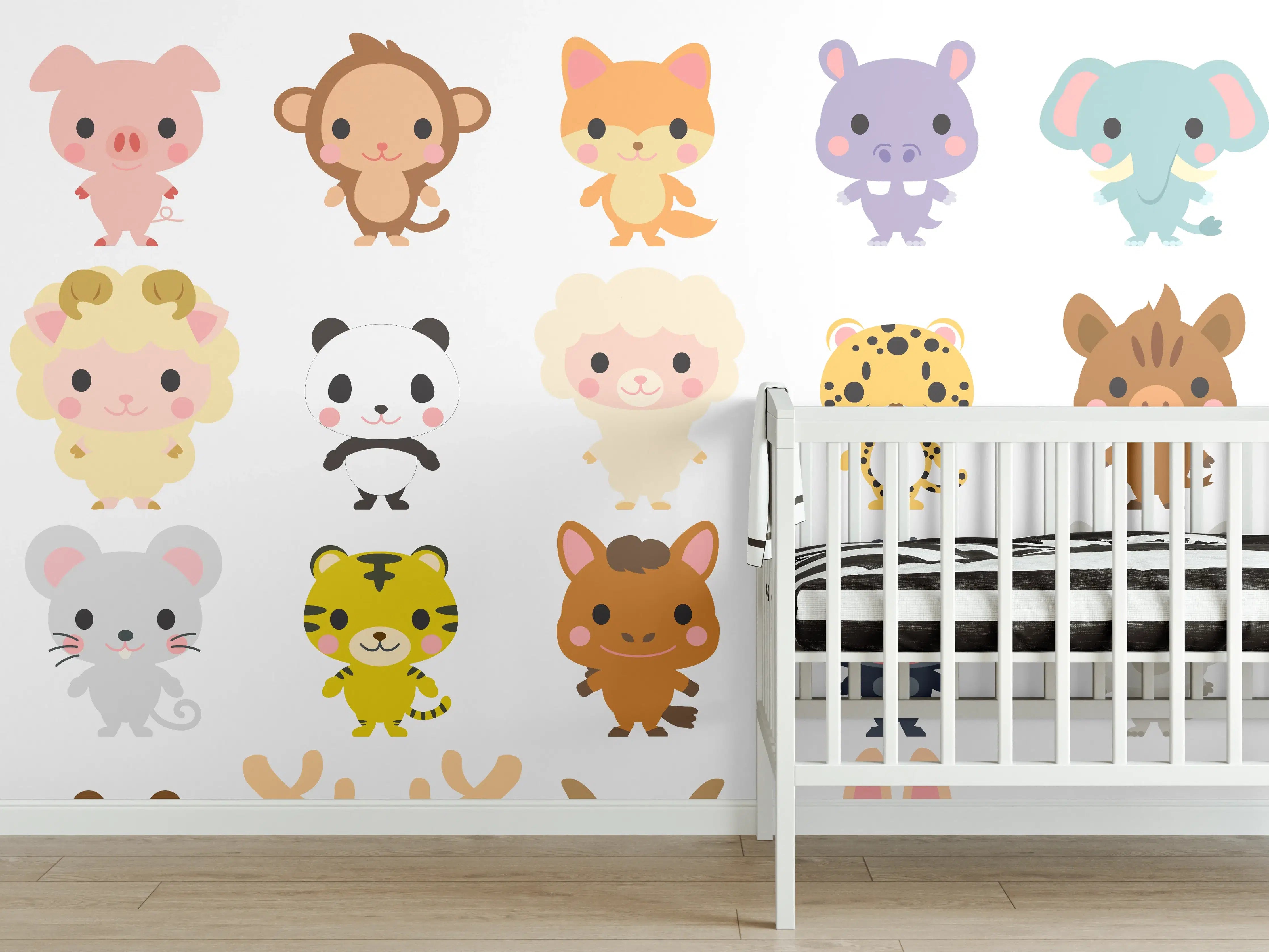 Babyzimmer Wandgestaltung - Bunte Tierkarikatur-Sammlung