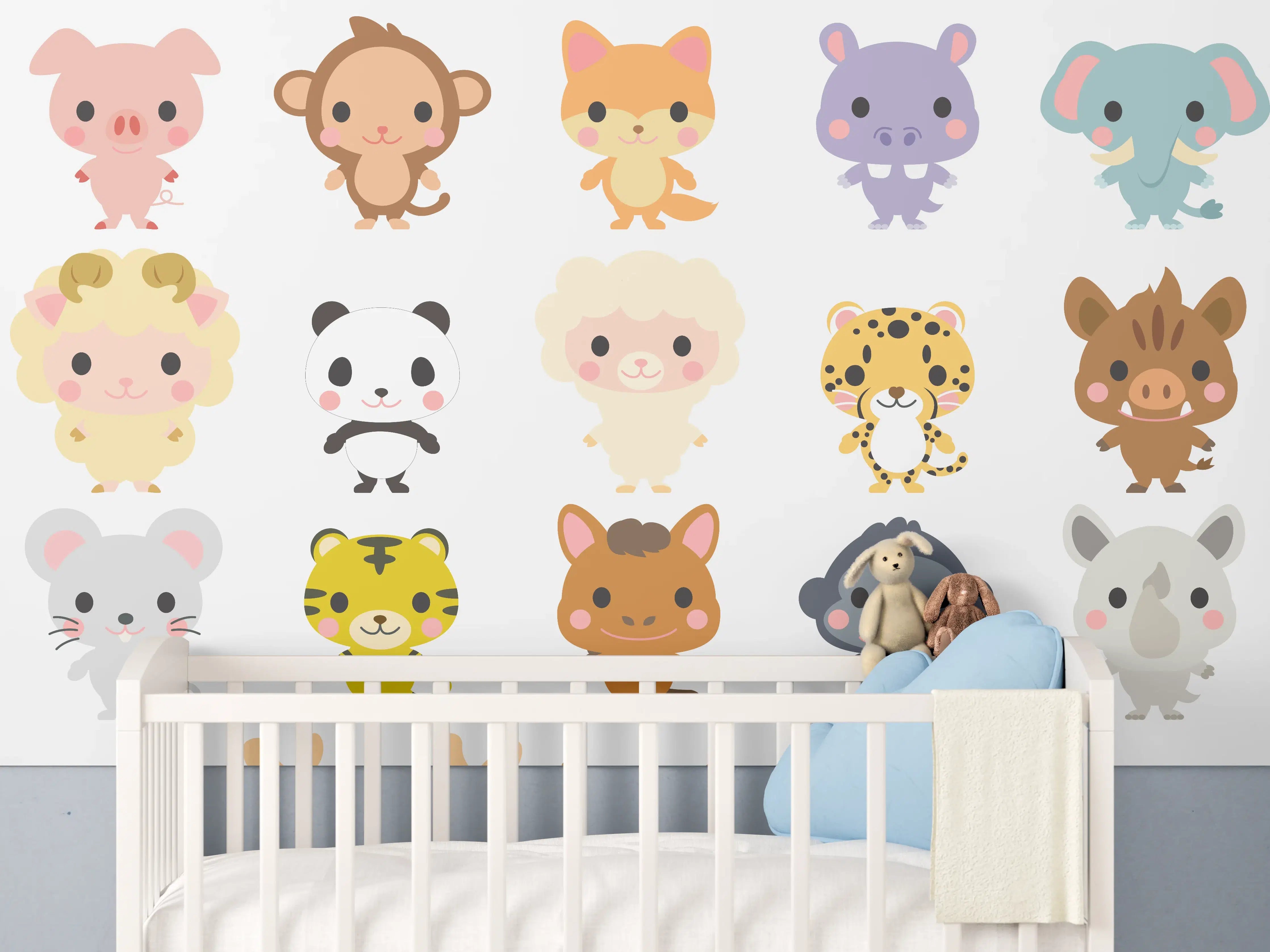 Babyzimmer Wandgestaltung - Bunte Tierkarikatur-Sammlung