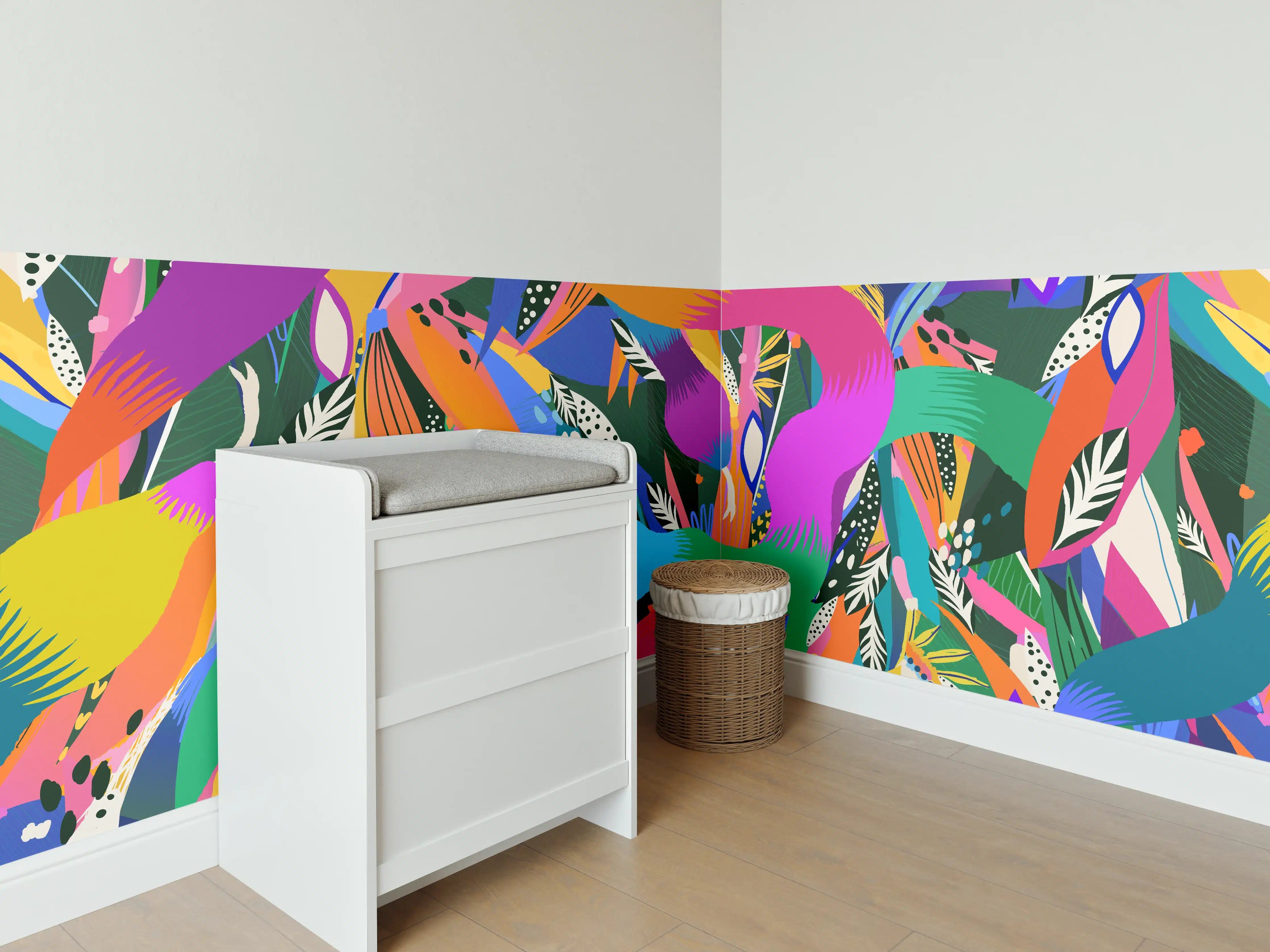 Babyzimmer Wandgestaltung - Bunte Tropische Schlangen-Illustration