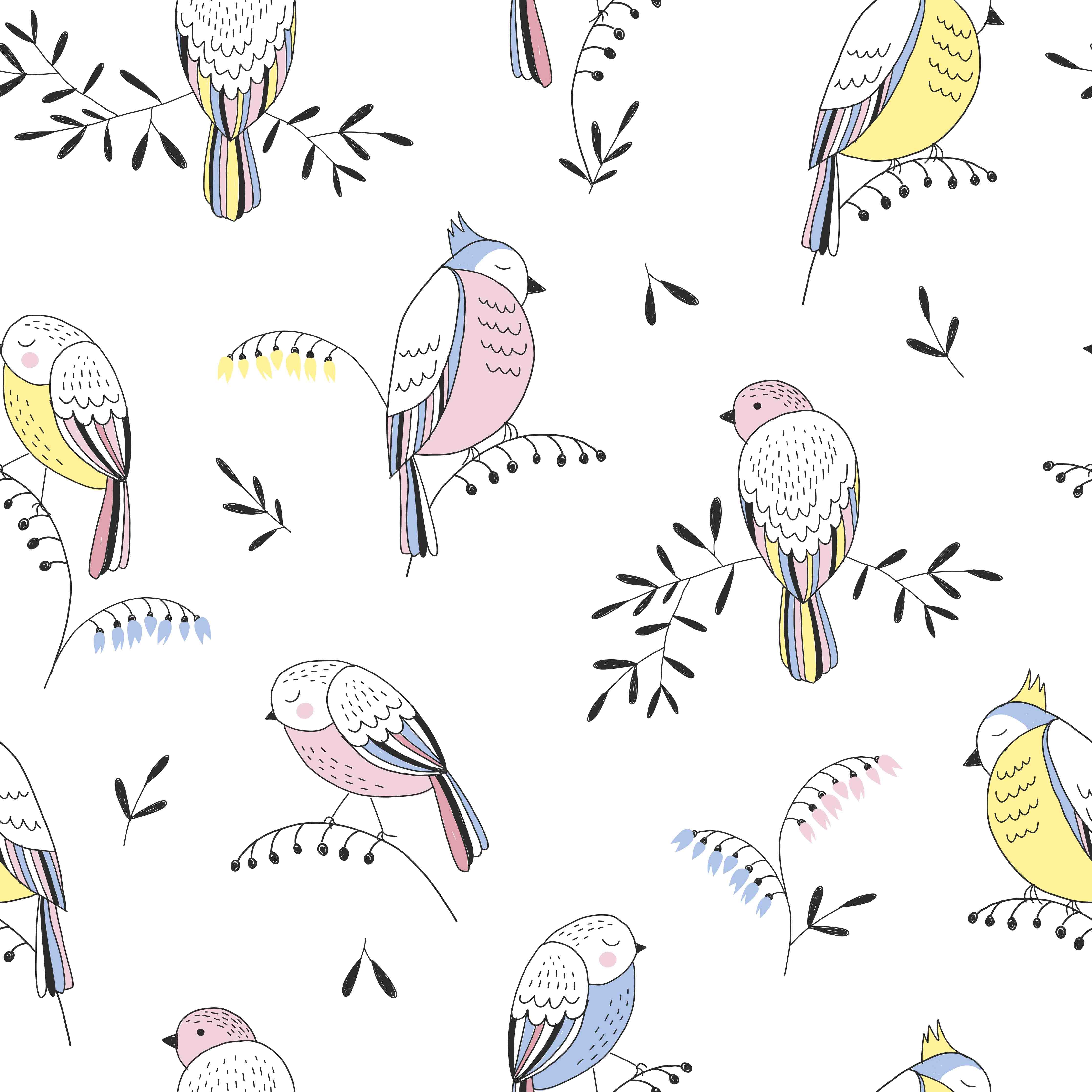 Babyzimmer Wandgestaltung-Bunte Vogel-Muster Illustration