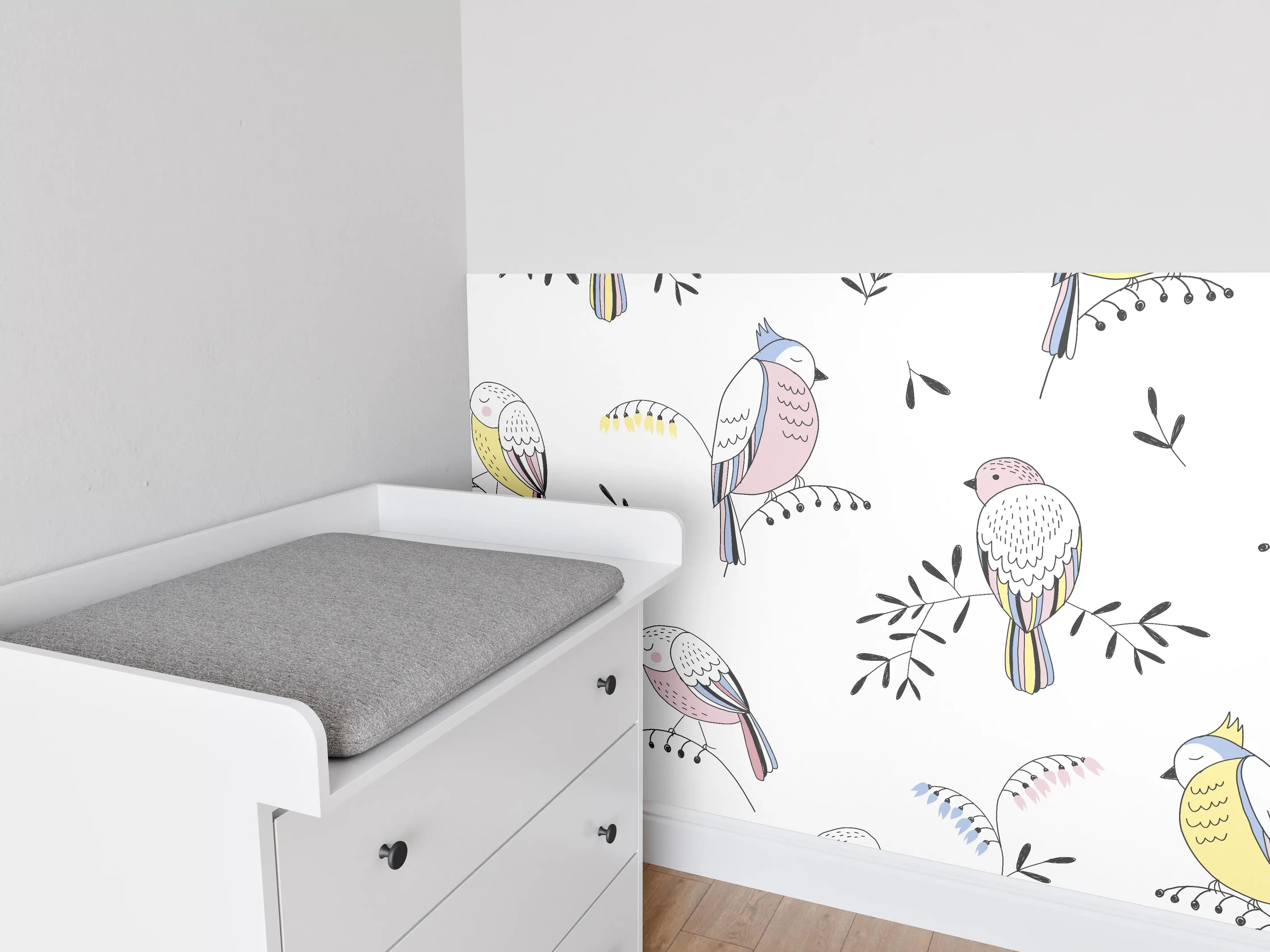 Babyzimmer Wandgestaltung - Bunte Vogel-Muster Illustration