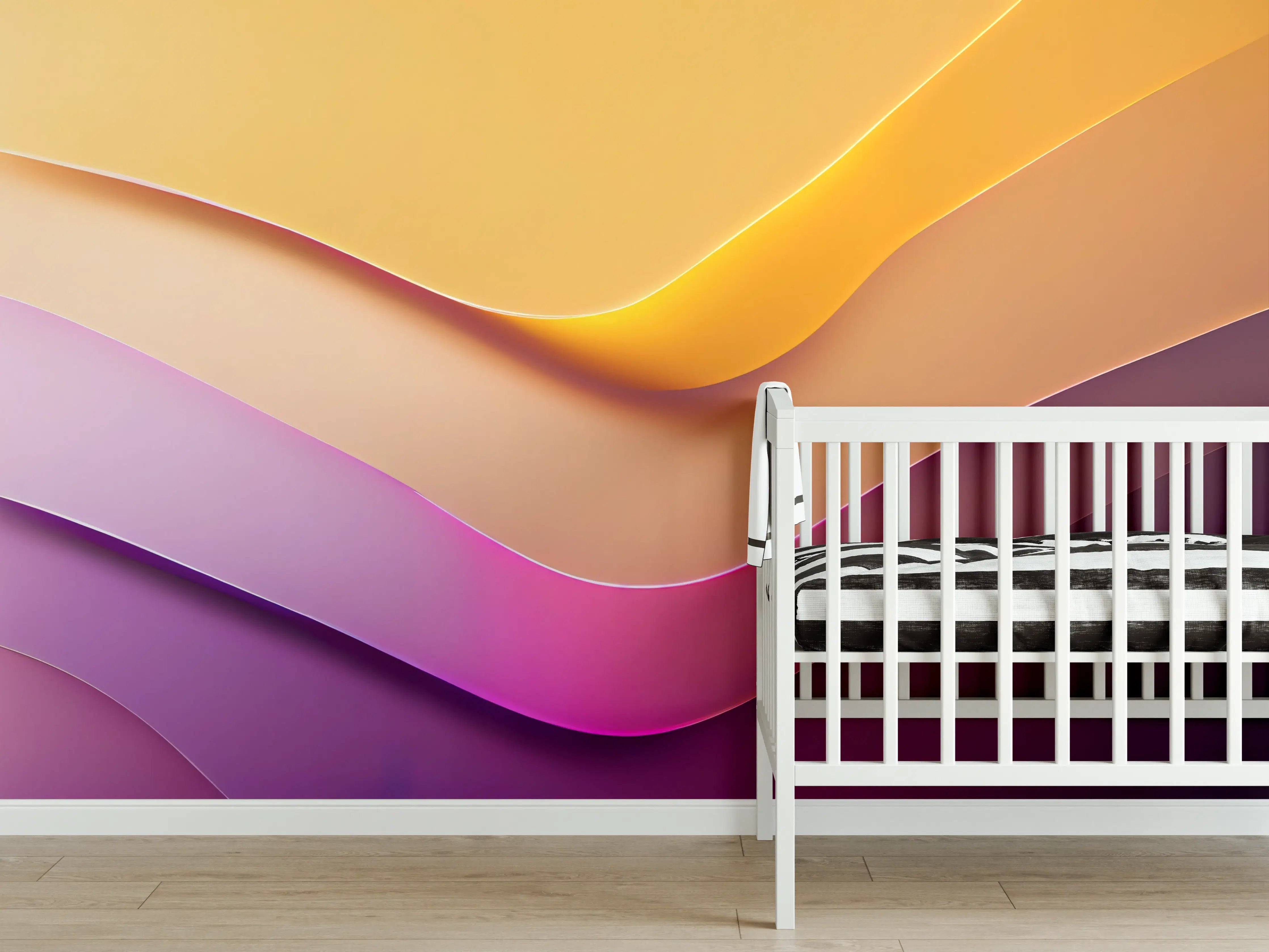 Babyzimmer Wandgestaltung - Bunte Wellen in warmen Farben