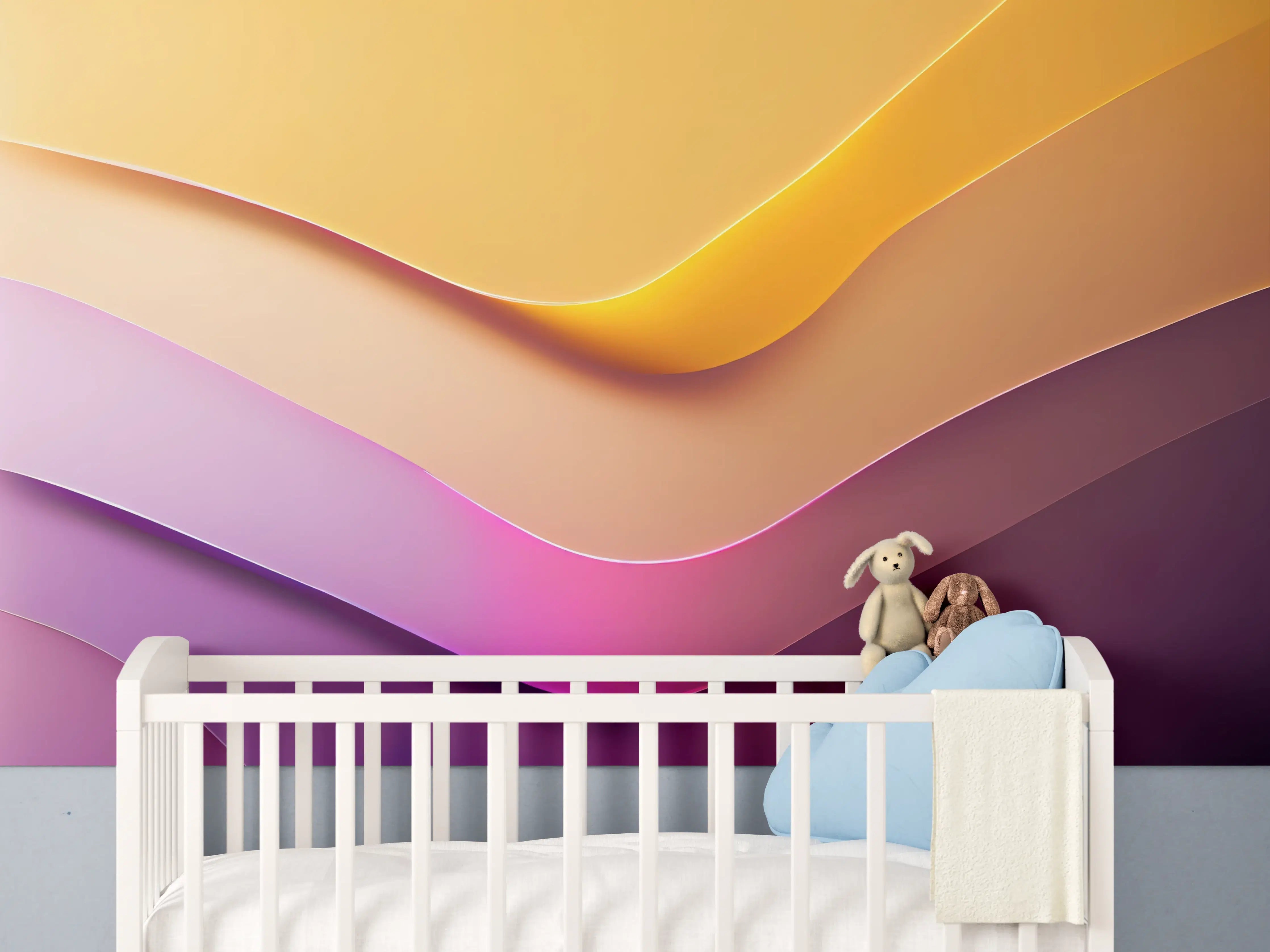 Babyzimmer Wandgestaltung - Bunte Wellen in warmen Farben