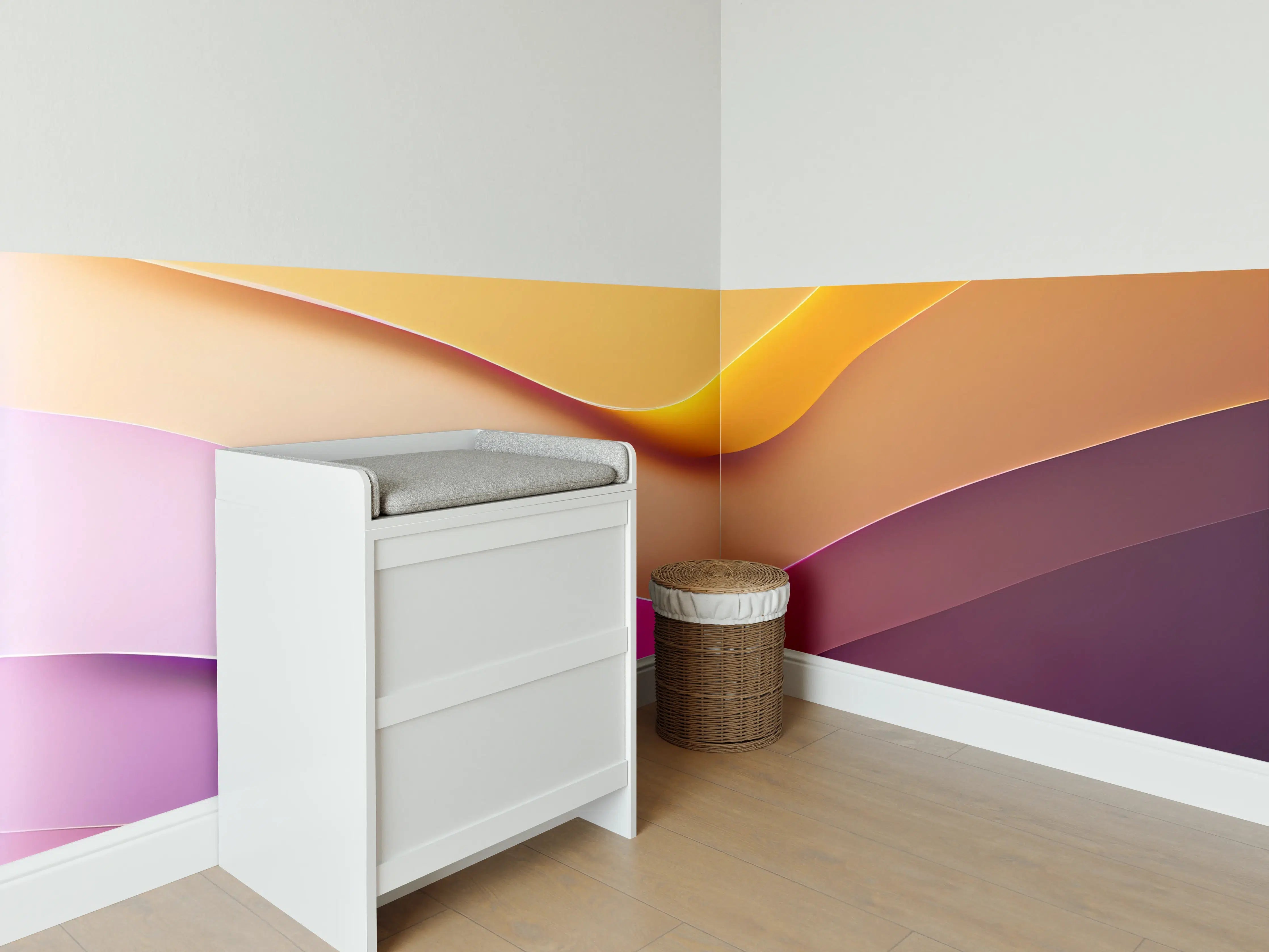 Babyzimmer Wandgestaltung - Bunte Wellen in warmen Farben