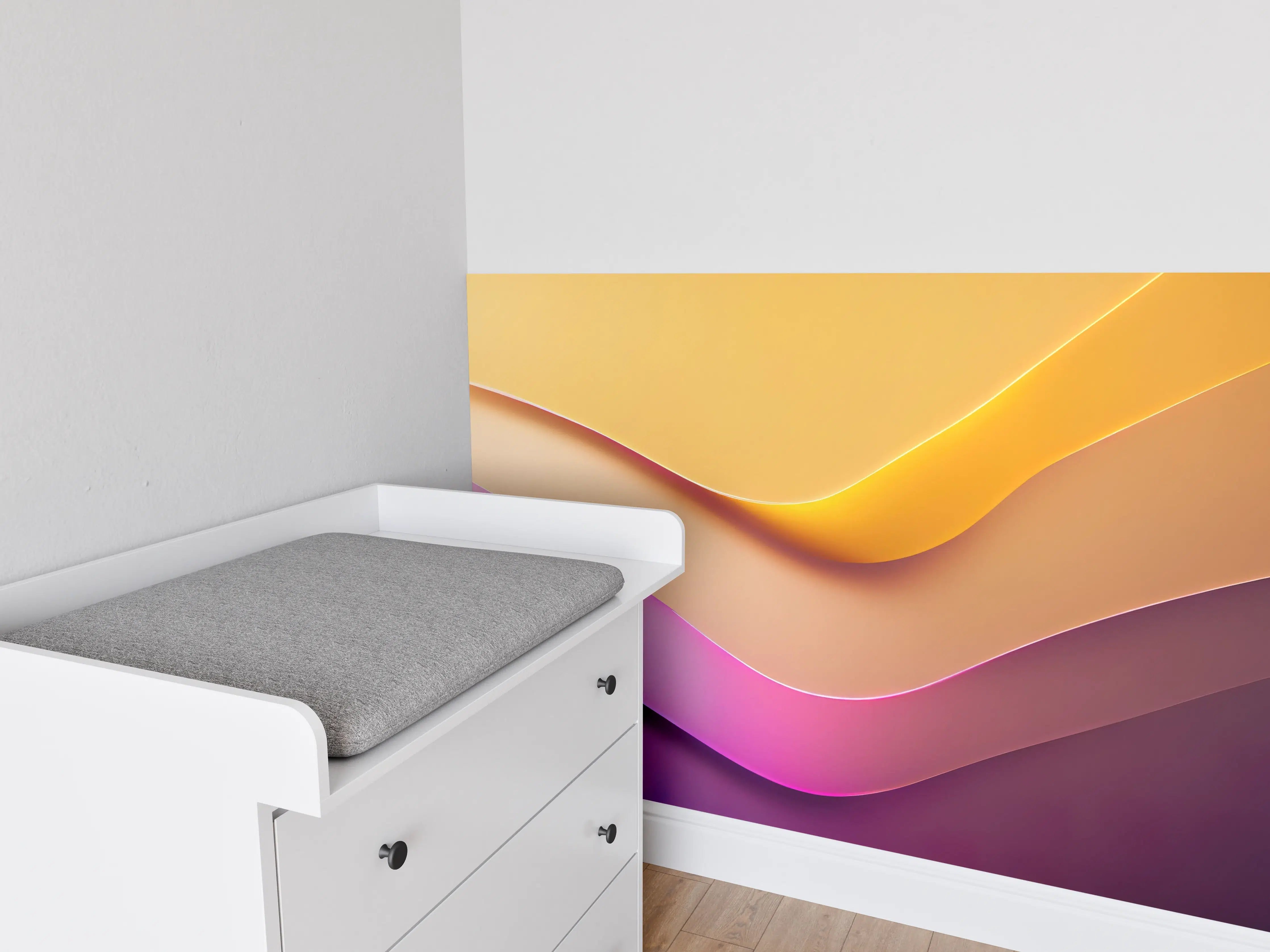 Babyzimmer Wandgestaltung - Bunte Wellen in warmen Farben