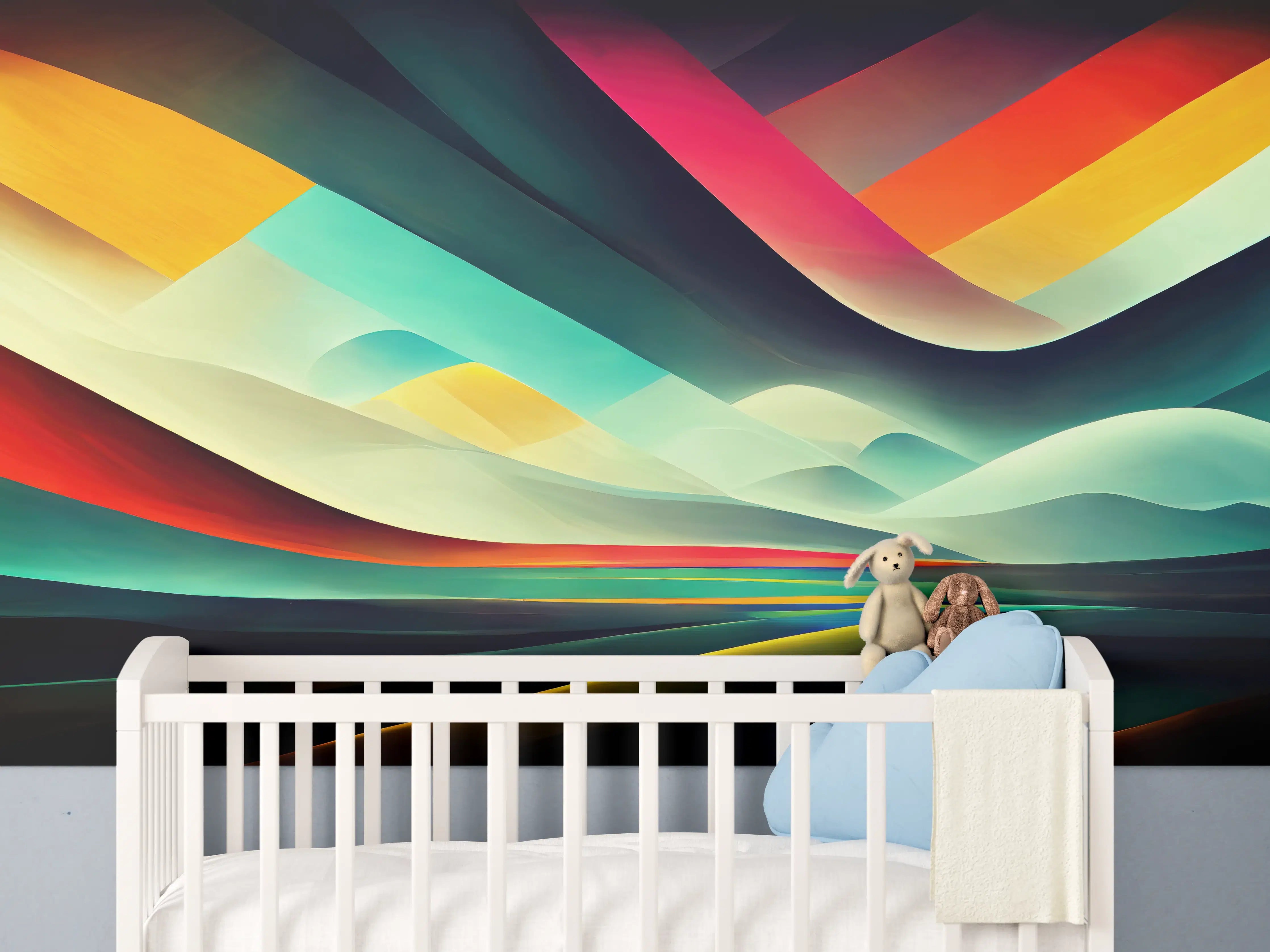 Babyzimmer Wandgestaltung - Bunte dynamische Linien Textur