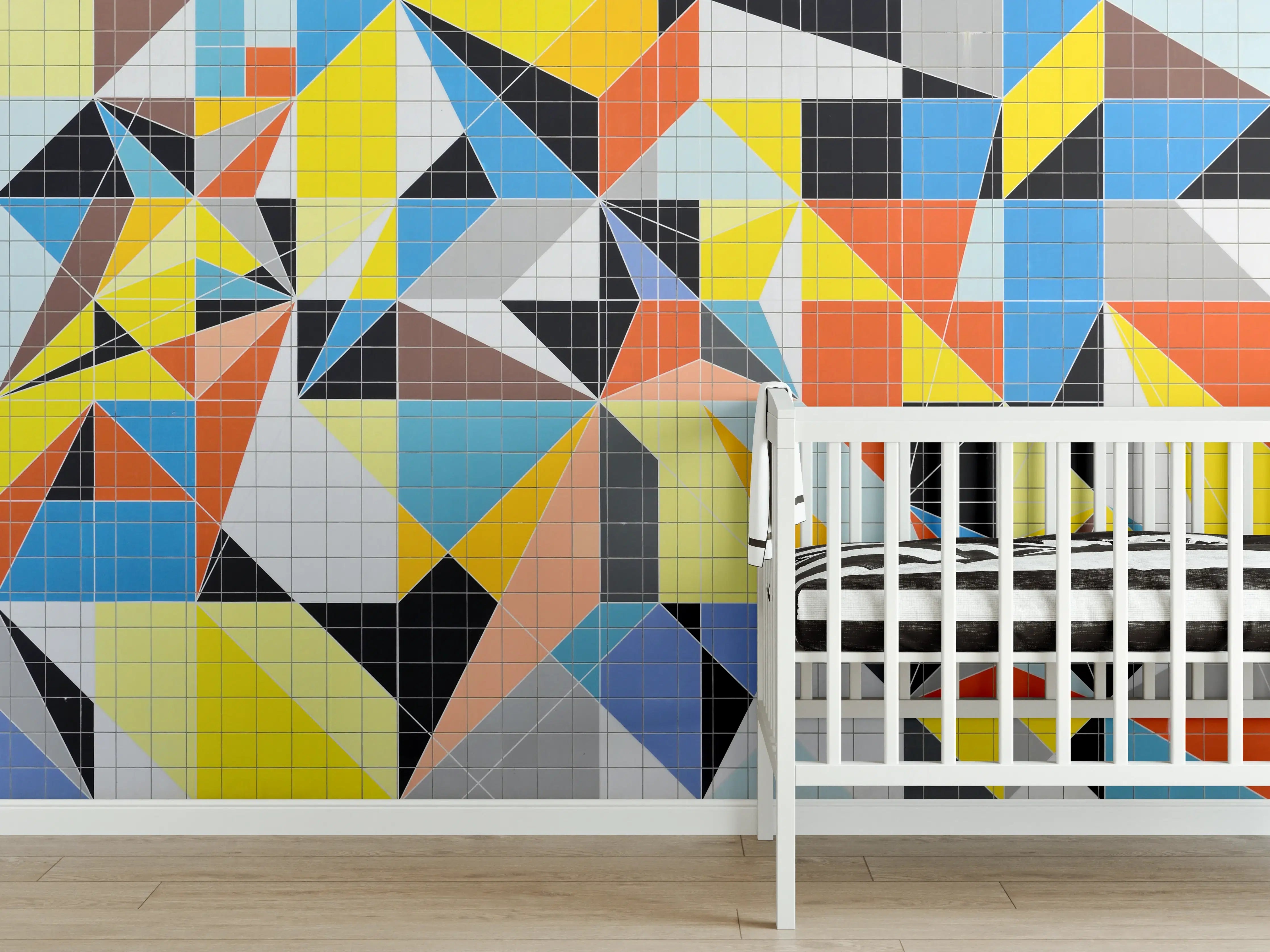Babyzimmer Wandgestaltung - Bunte geometrische Muster in abstrakter Kunst