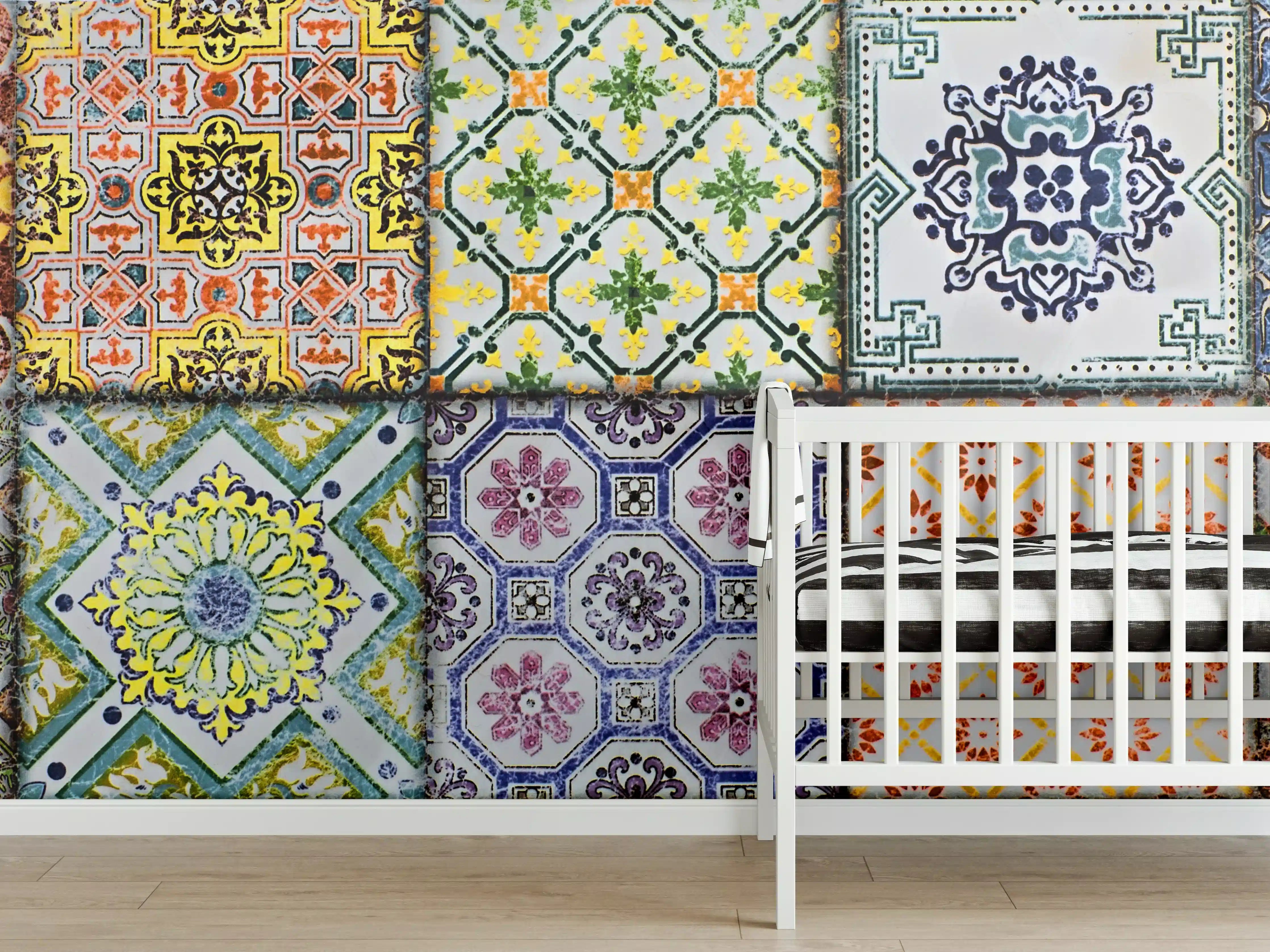 Babyzimmer Wandgestaltung - Bunten Fliesenmosaik mit mediterranem Flair
