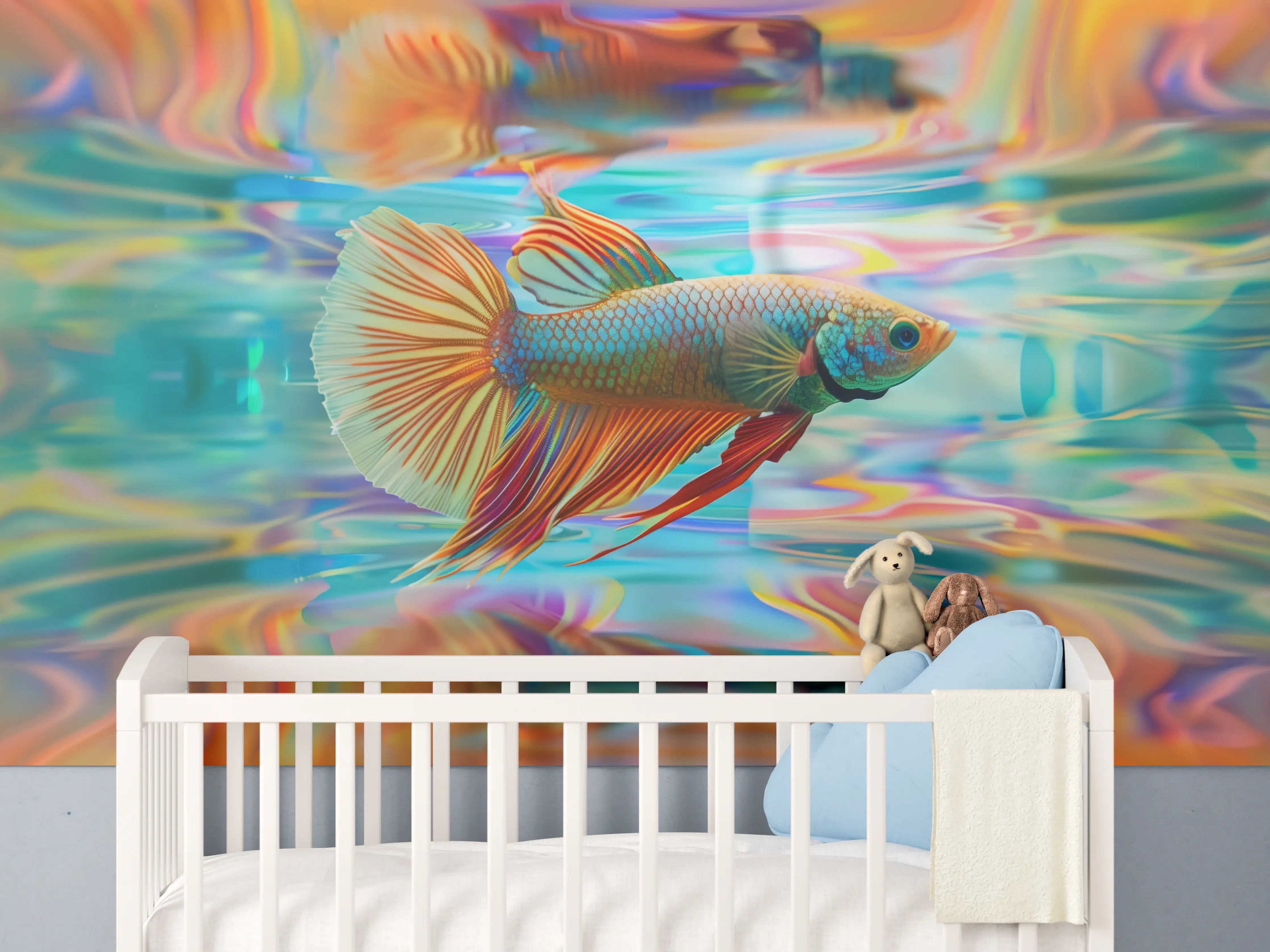 Babyzimmer Wandgestaltung - Bunter Betta-Fisch Türkis-Orange