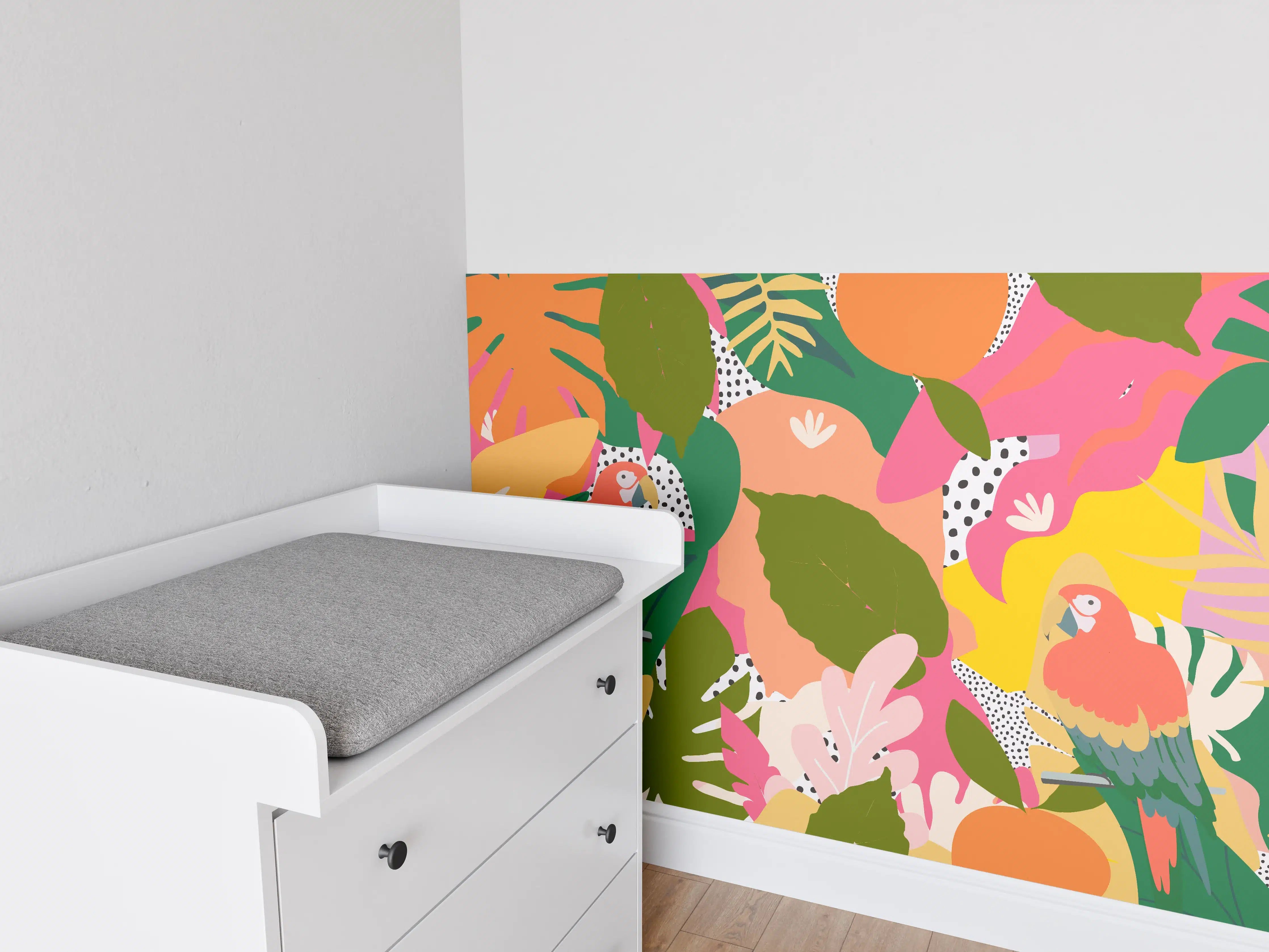 Babyzimmer Wandgestaltung - Bunter Dschungel Papagei