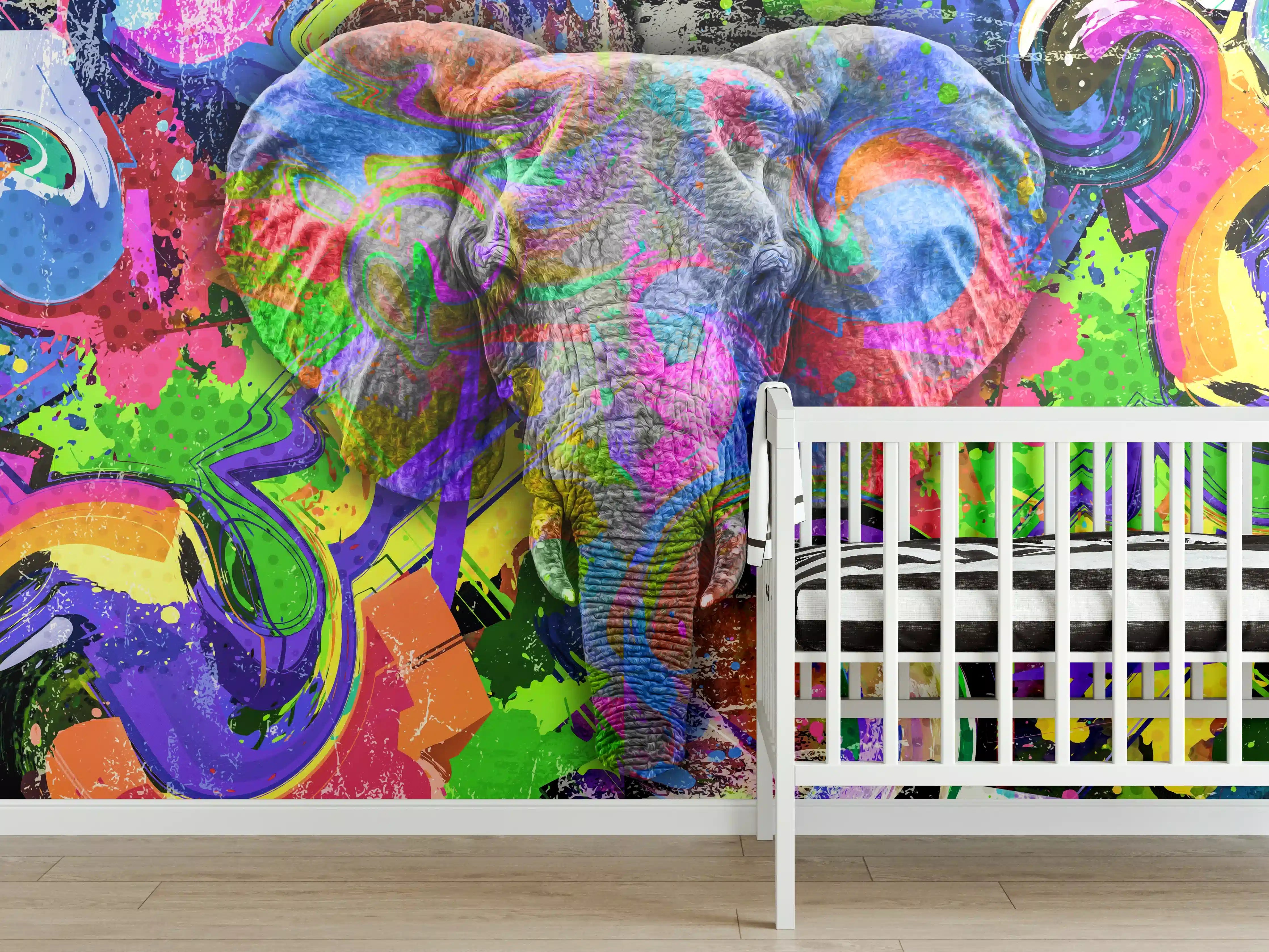 Babyzimmer Wandgestaltung - Bunter abstrakter Elefantenkopf